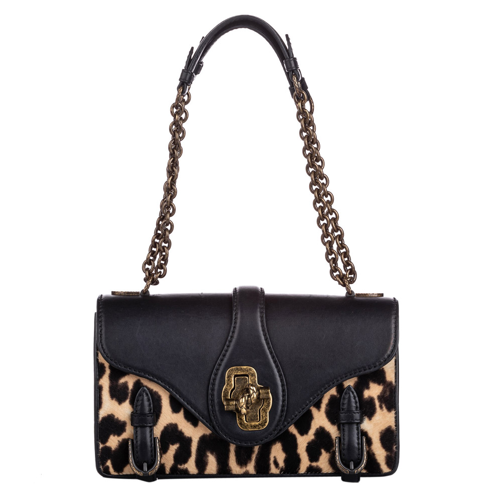 Image of Bottega Veneta Black Leopard Pony Hair Leather City Knot Shoulder Bag