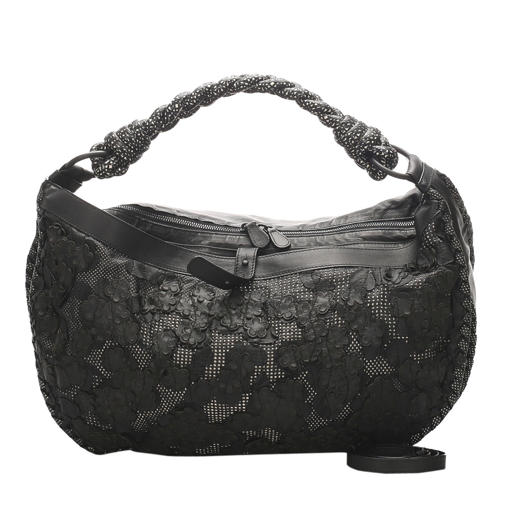 Image of Bottega Veneta Black Leather Lace Shoulder Bag