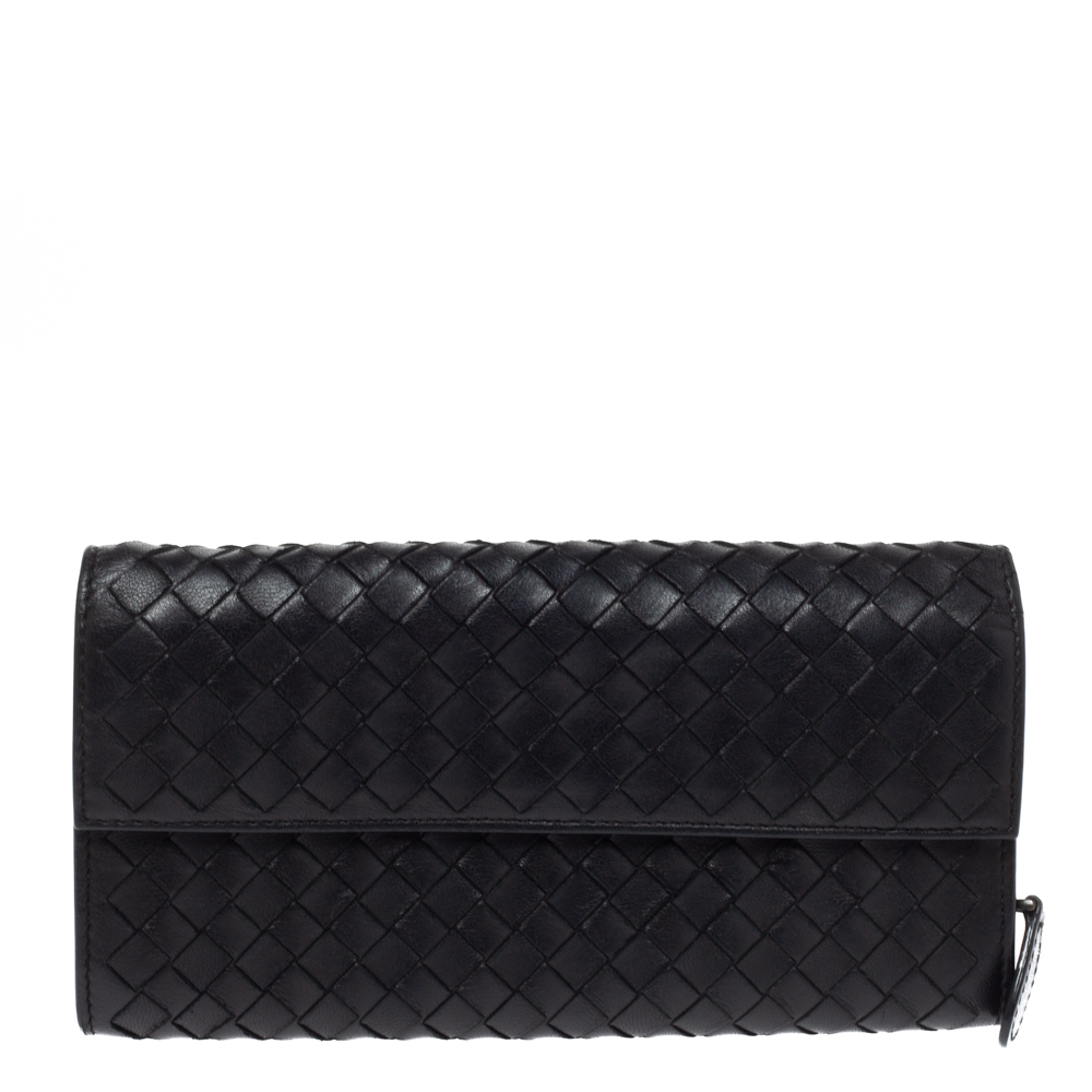 Image of Bottega Veneta Black Intrecciato Leather Continental Wallet