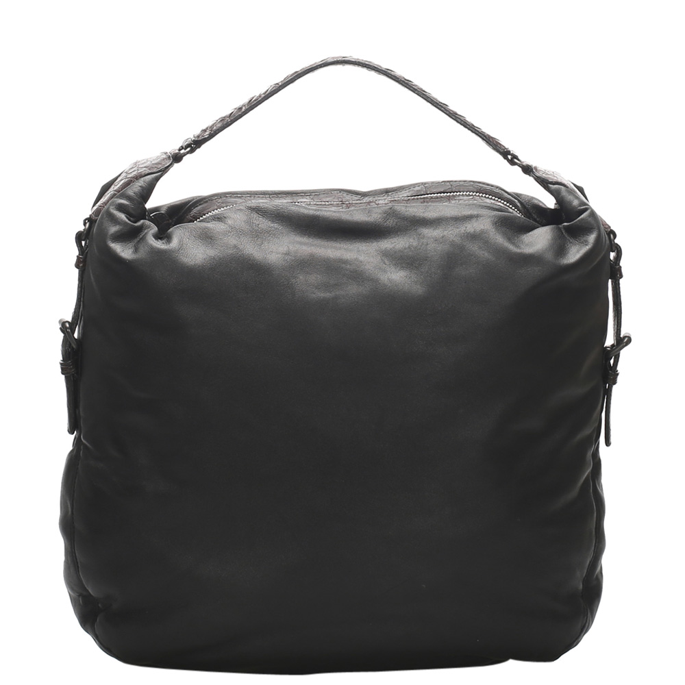 Image of Bottega Veneta Black Intrecciato Leather Hobo Bag