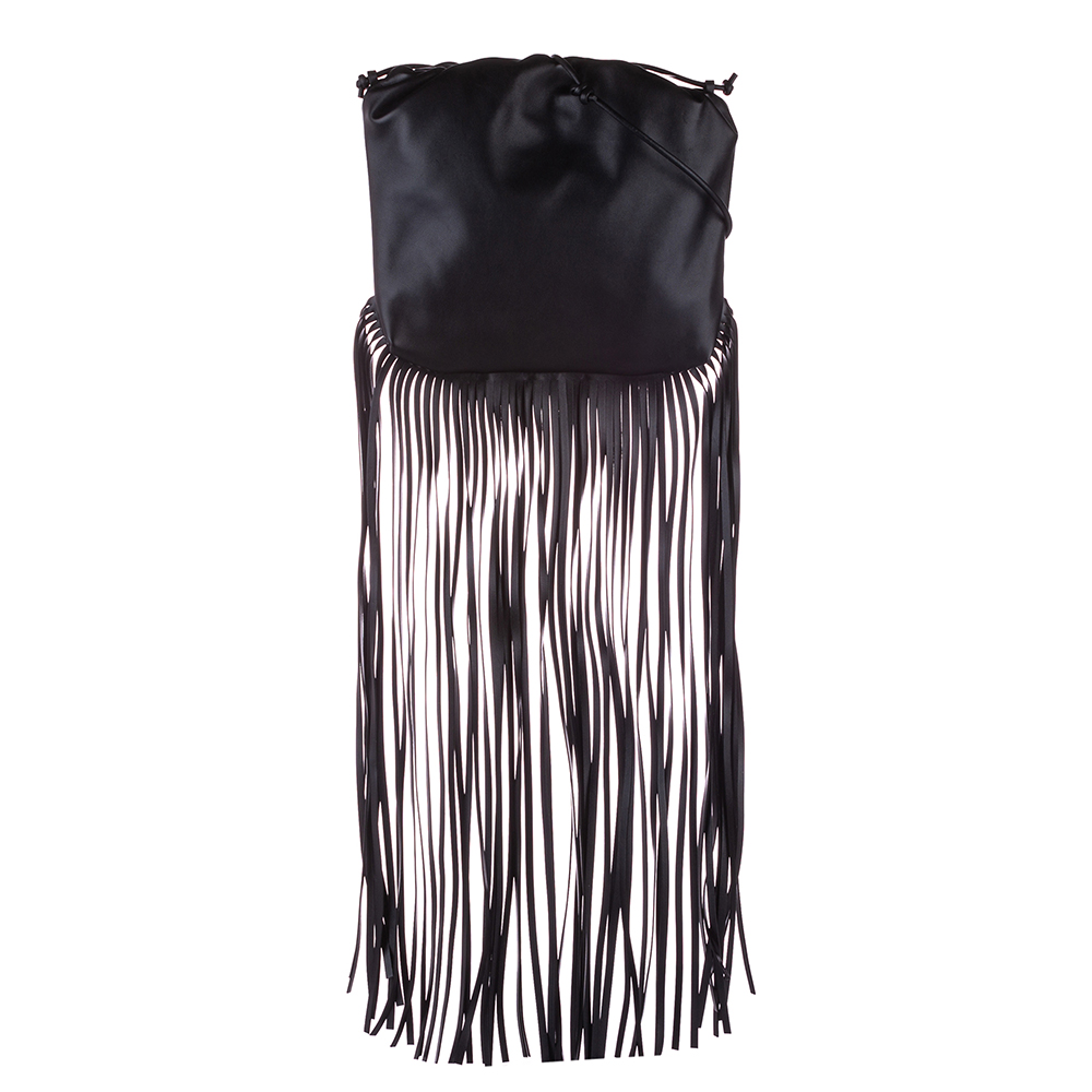 Image of Bottega Veneta Black Leather The Fringe Pouch Shoulder Bag