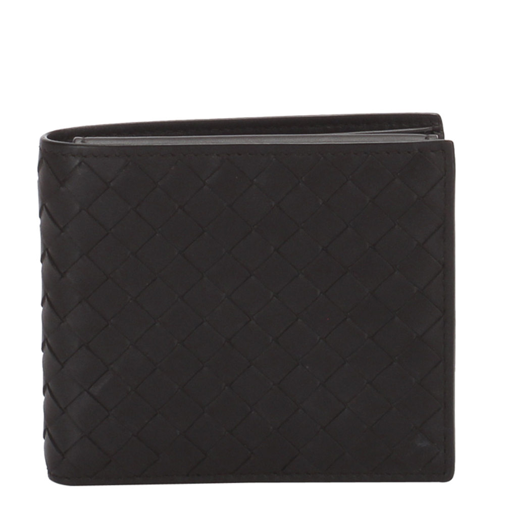 Image of Bottega Veneta Black Leather Intrecciato bifold Wallet