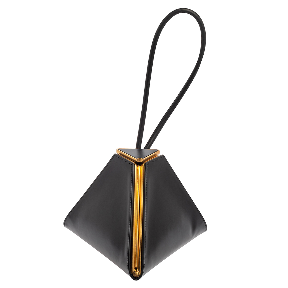 Bottega Veneta Black Leather Pyramid Clutch Bag