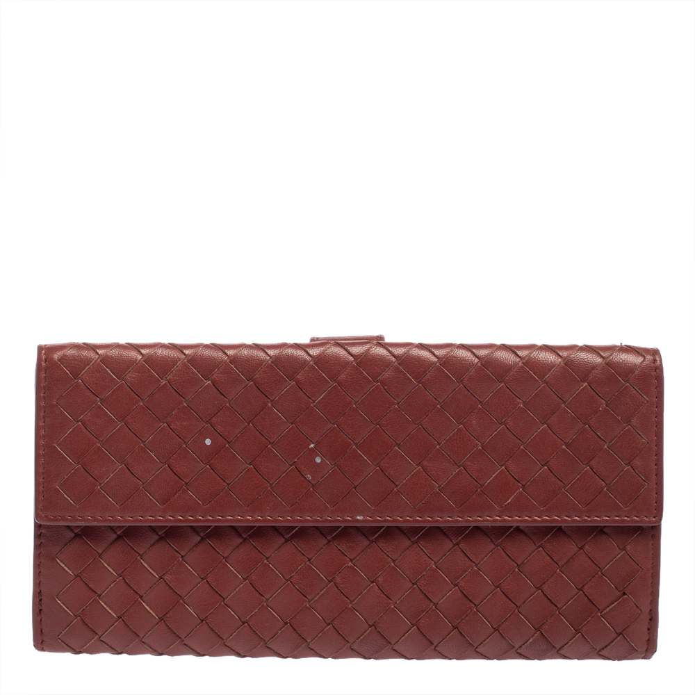 Bottega Veneta Copper Intrecciato Leather Continental Flap Wallet