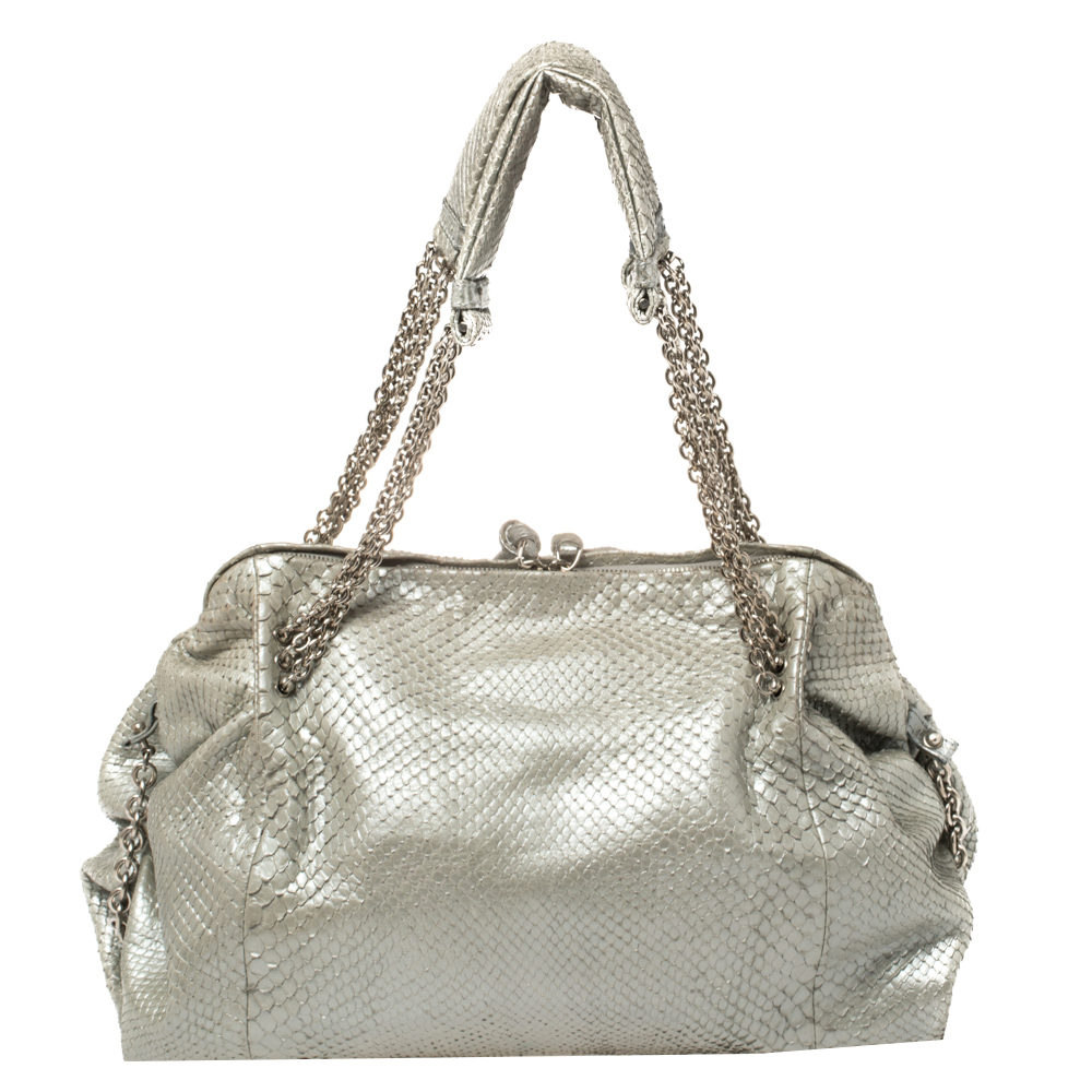 Bottega Veneta Silver Python Shoulder Bag