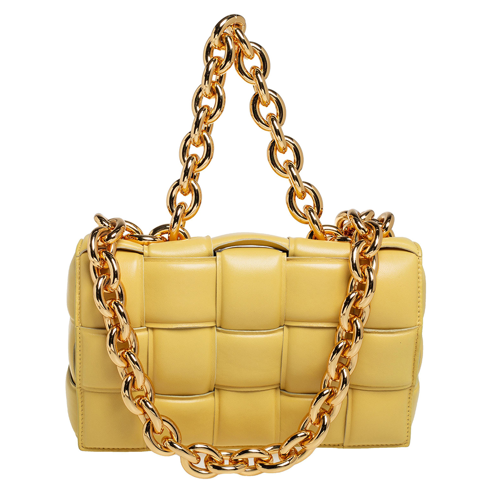 Bottega Veneta Yellow Leather Chain Cassette Shoulder Bag