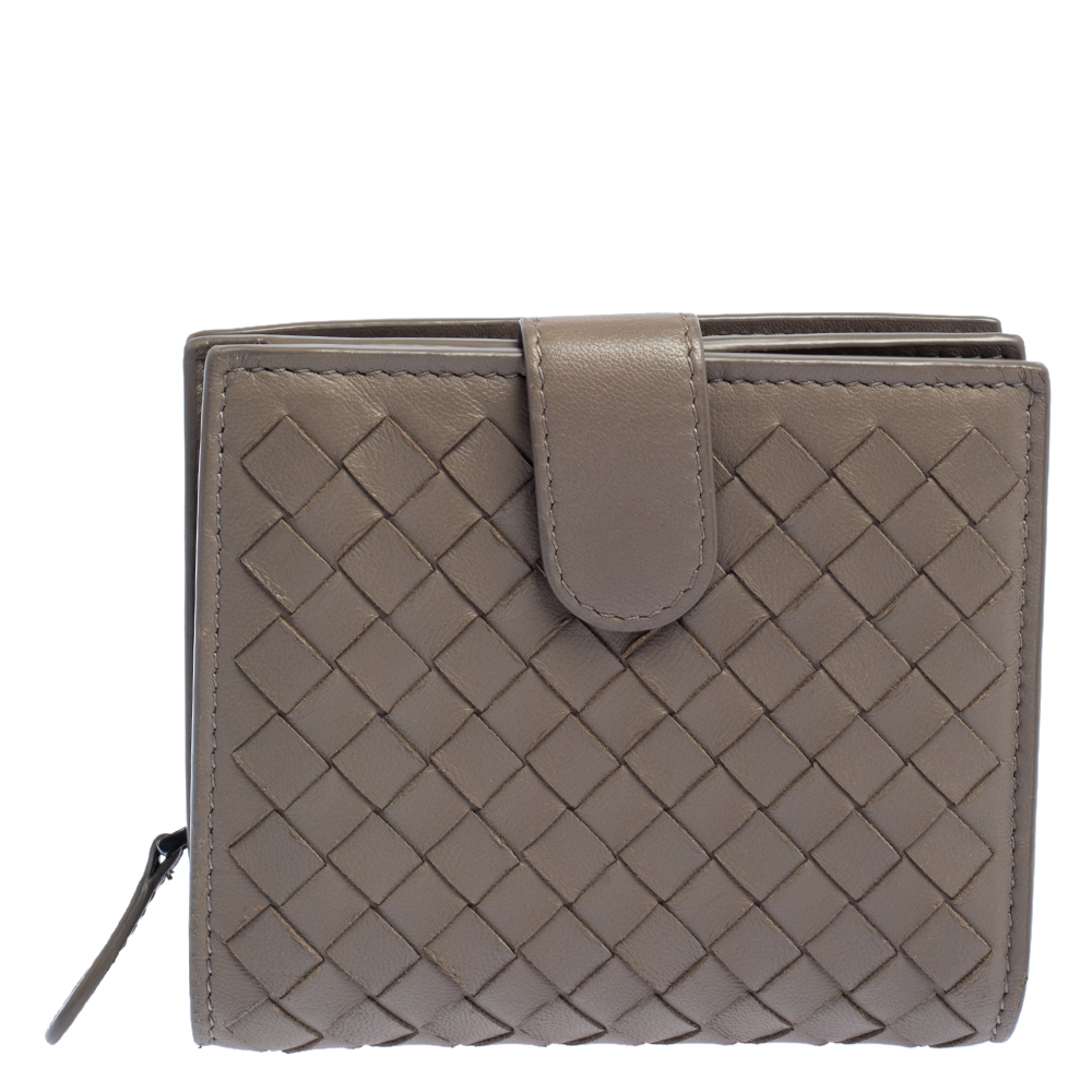 Bottega Veneta Taupe Intrecciato Leather Compact Wallet