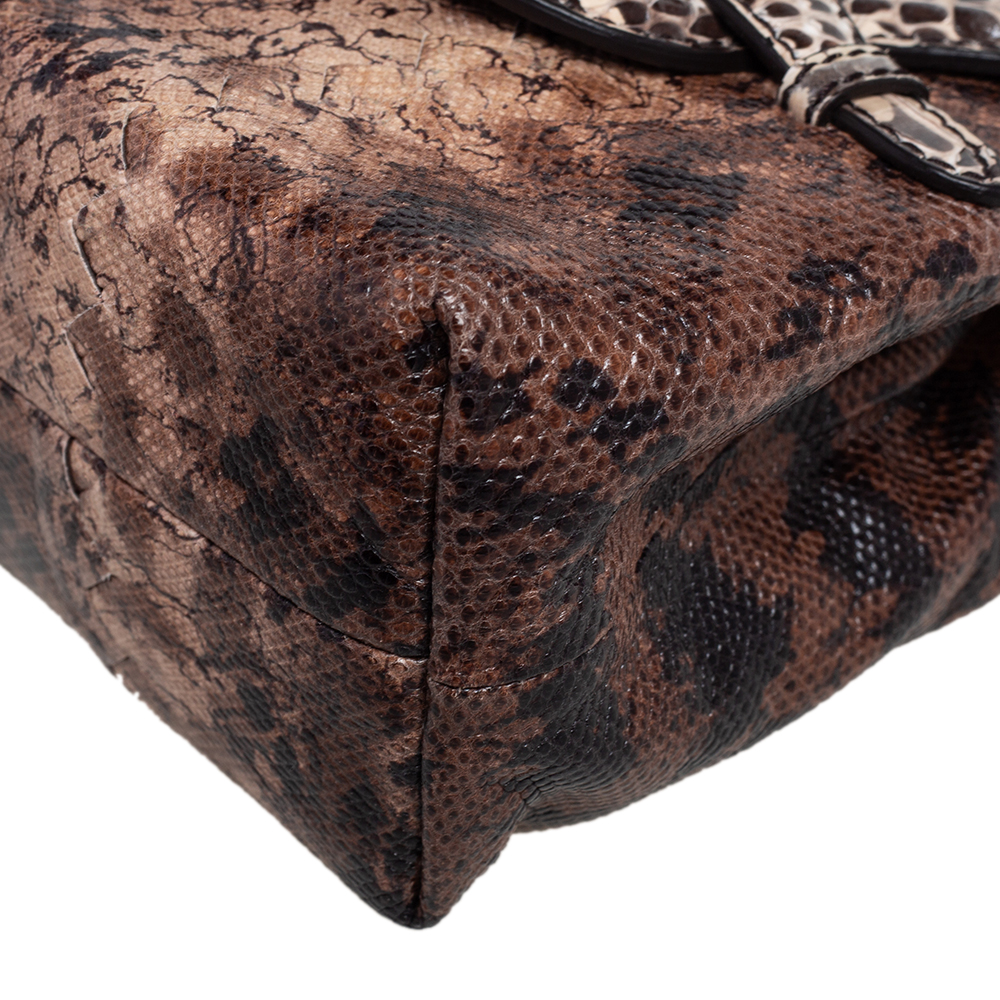 Bottega Veneta Brown Intrecciato Karung And Watersnake Detail Flap Shoulder Bag
