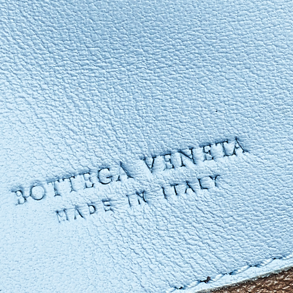 Bottega Veneta Powder Blue Intrecciato Leather And Snakeskin Trim Flap Continental Wallet