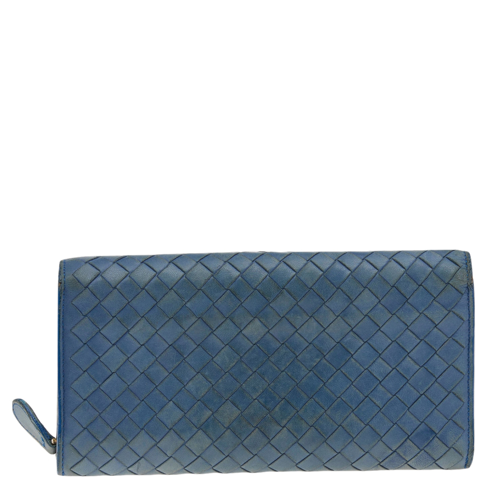 Bottega Veneta Blue Intrecciato Leather Continental Flap Wallet