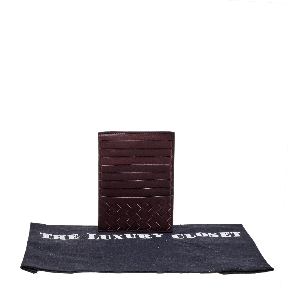 Bottega Veneta Burgundy Intrecciato Leather Card Holder