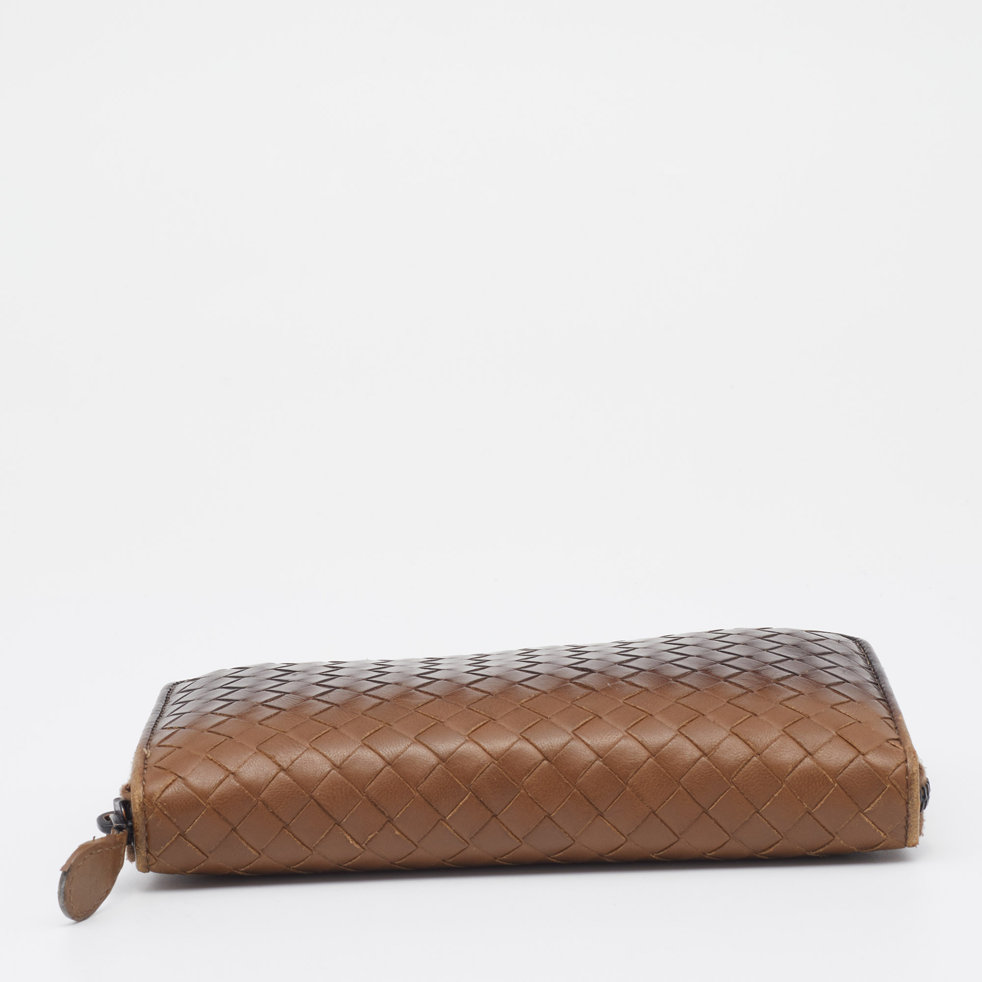 Bottega Veneta Brown Two-Tone Intrecciato Leather Zip Around Wallet