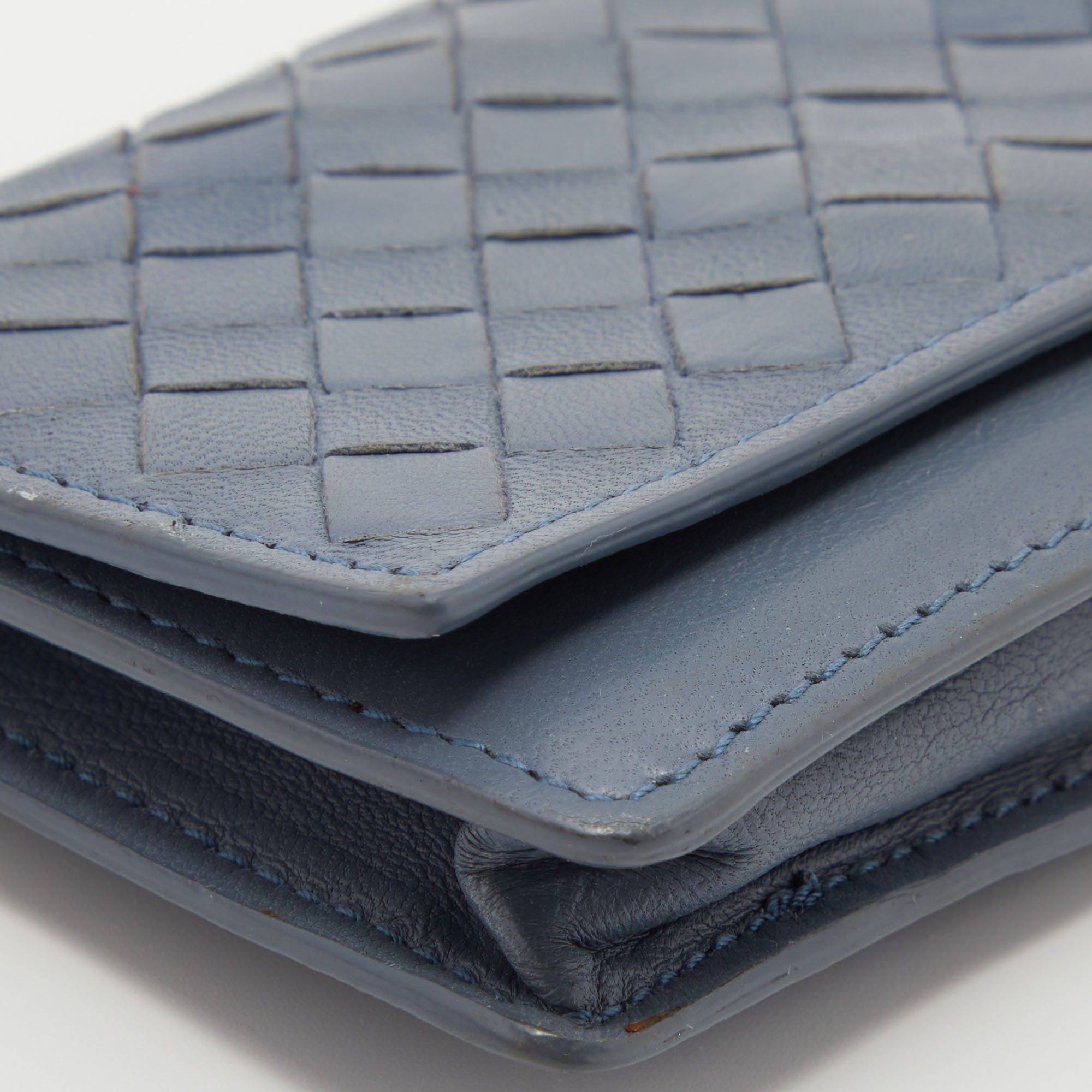 Bottega Veneta Blue Intrecciato Leather Card Case
