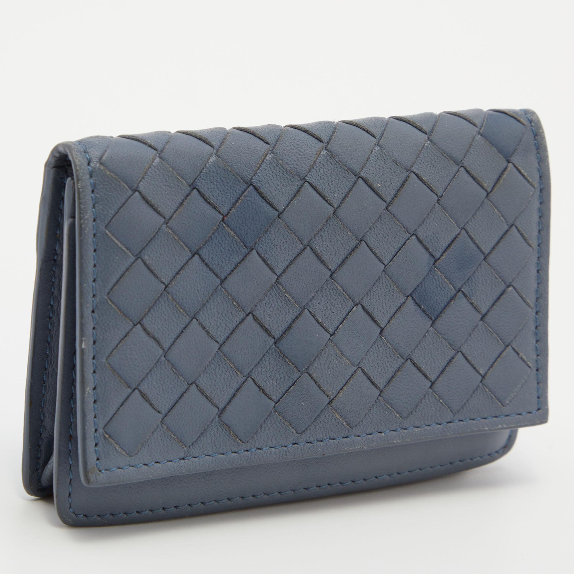 Bottega Veneta Blue Intrecciato Leather Card Case