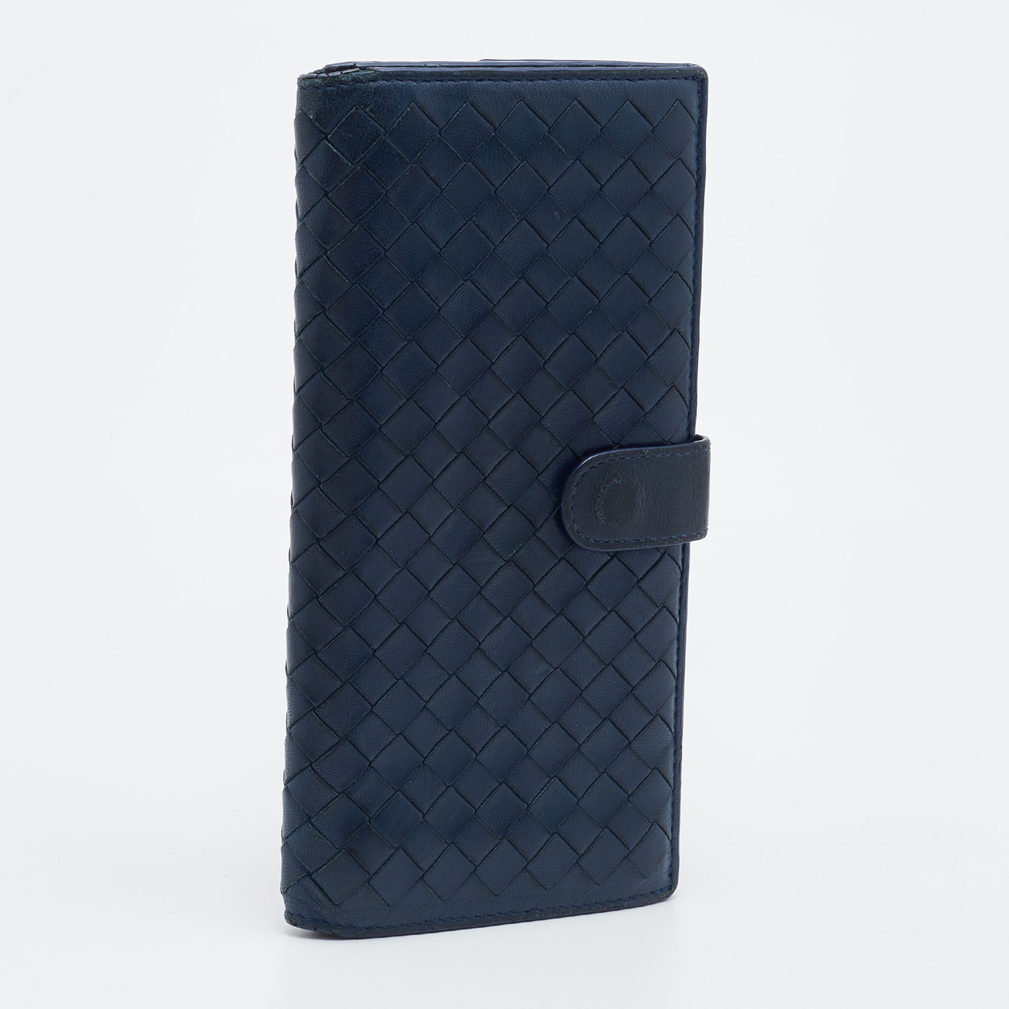 Bottega Veneta Blue Intrecciato Leather Flap Continental Wallet