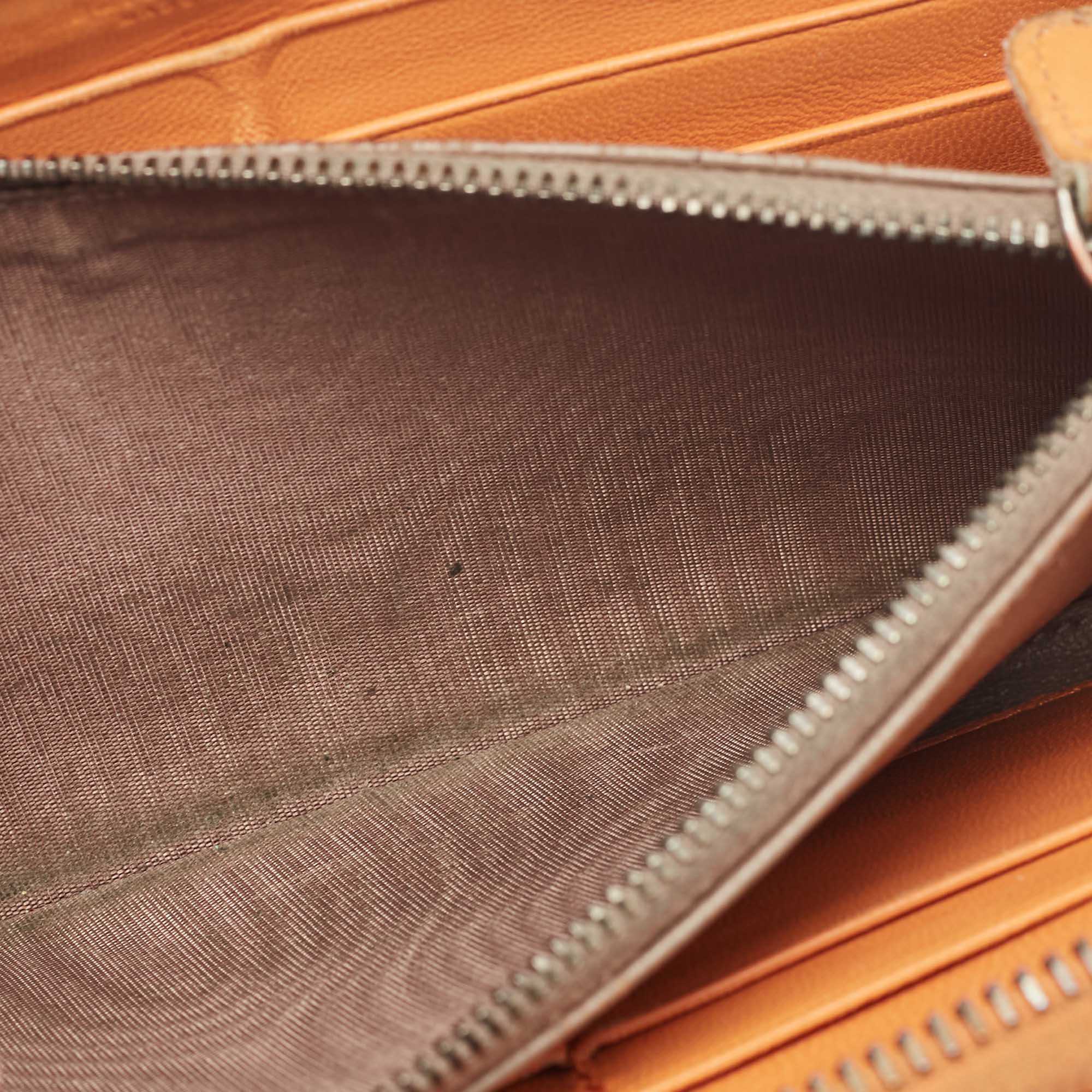Bottega Veneta Orange Intrecciato Leather Zip Around Continental Wallet