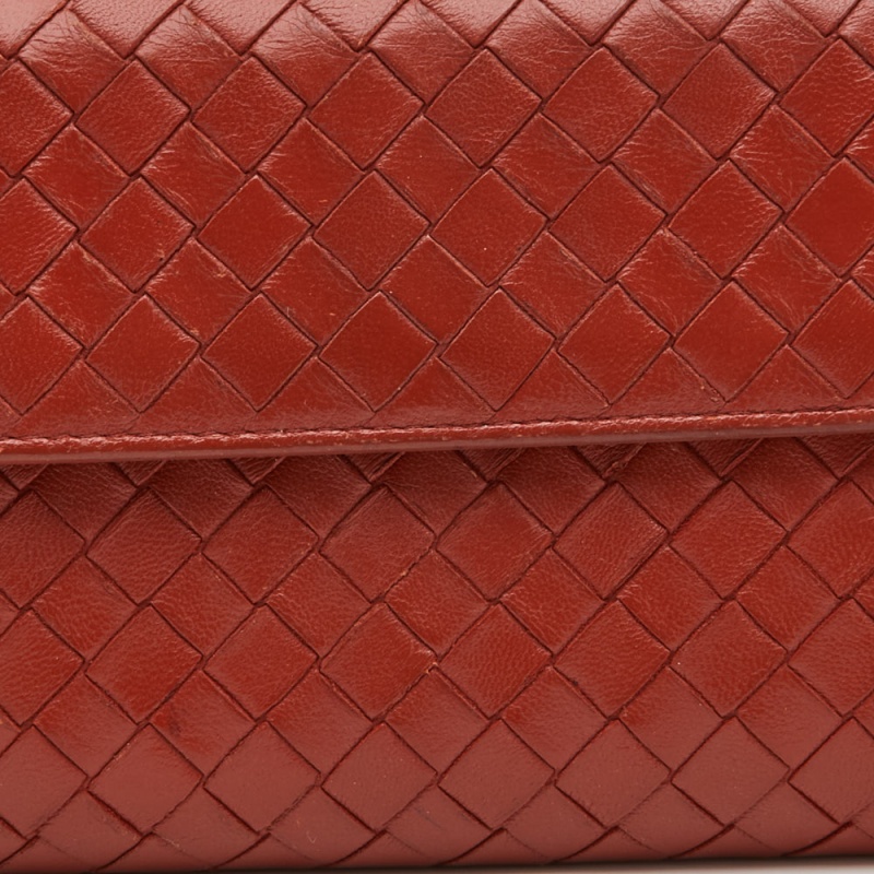 Bottega Veneta Rust Intrecciato Leather Flap Continental Wallet
