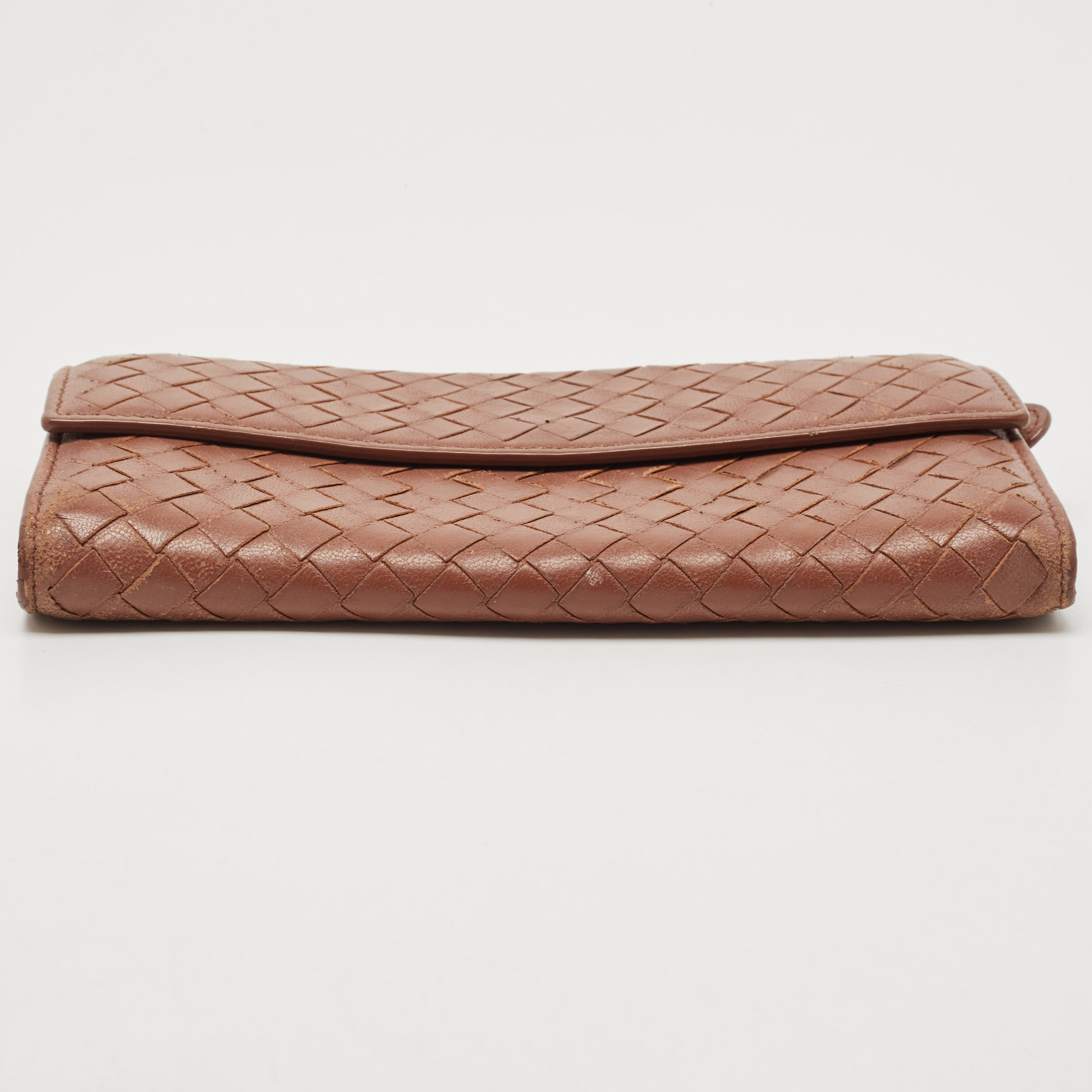 Bottega Veneta Brown Intrecciato Leather Flap Continental Wallet