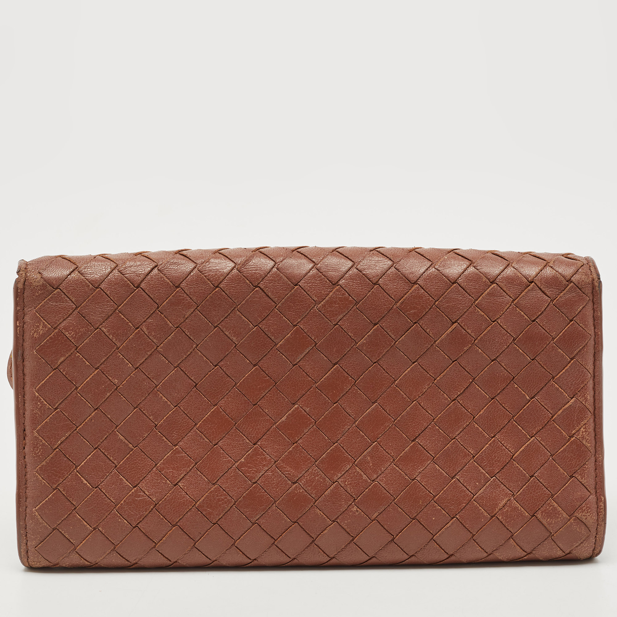 Bottega Veneta Brown Intrecciato Leather Flap Continental Wallet