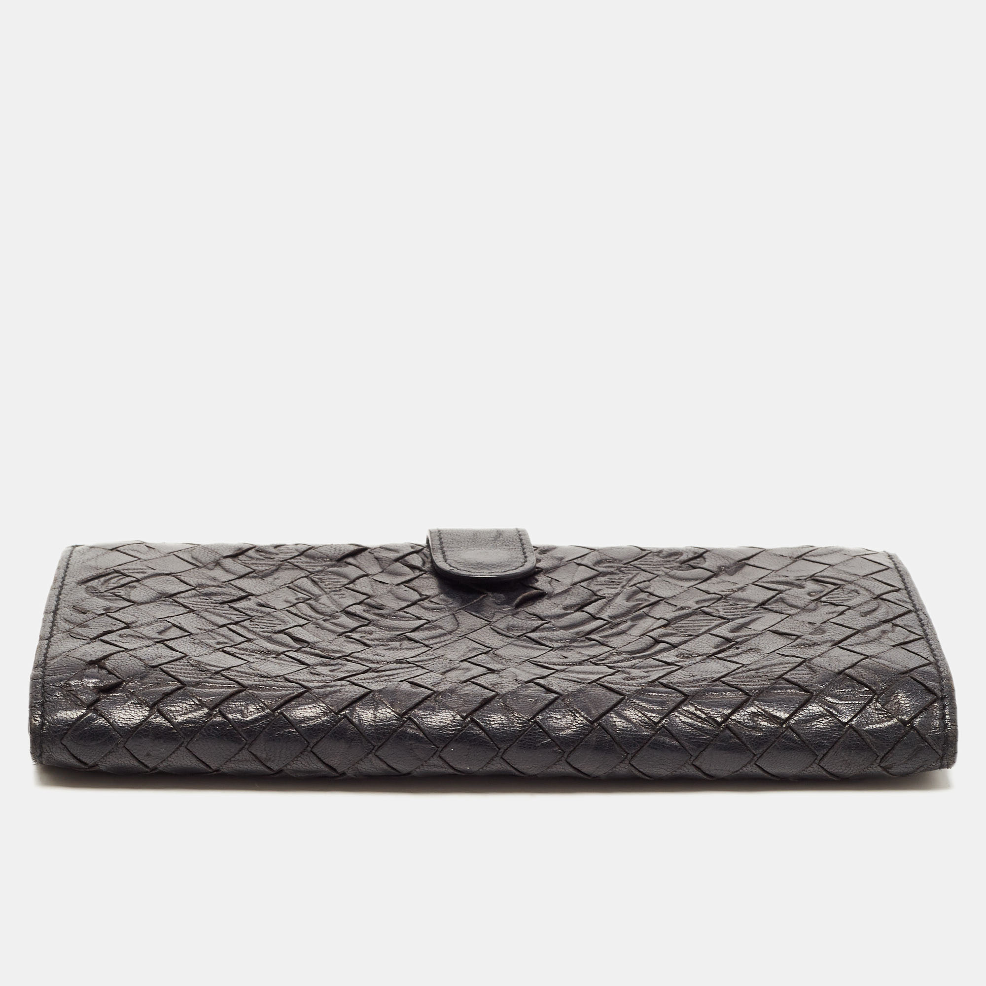 Bottega Veneta Black Intrecciato Leather Flap Continental Wallet
