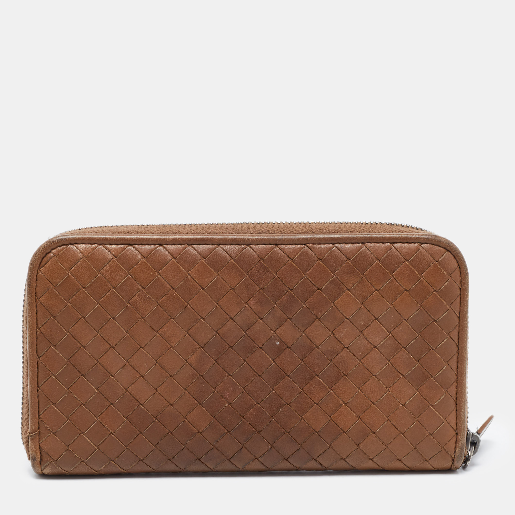 Bottega Veneta Brown Intrecciato Leather Zip Around Wallet