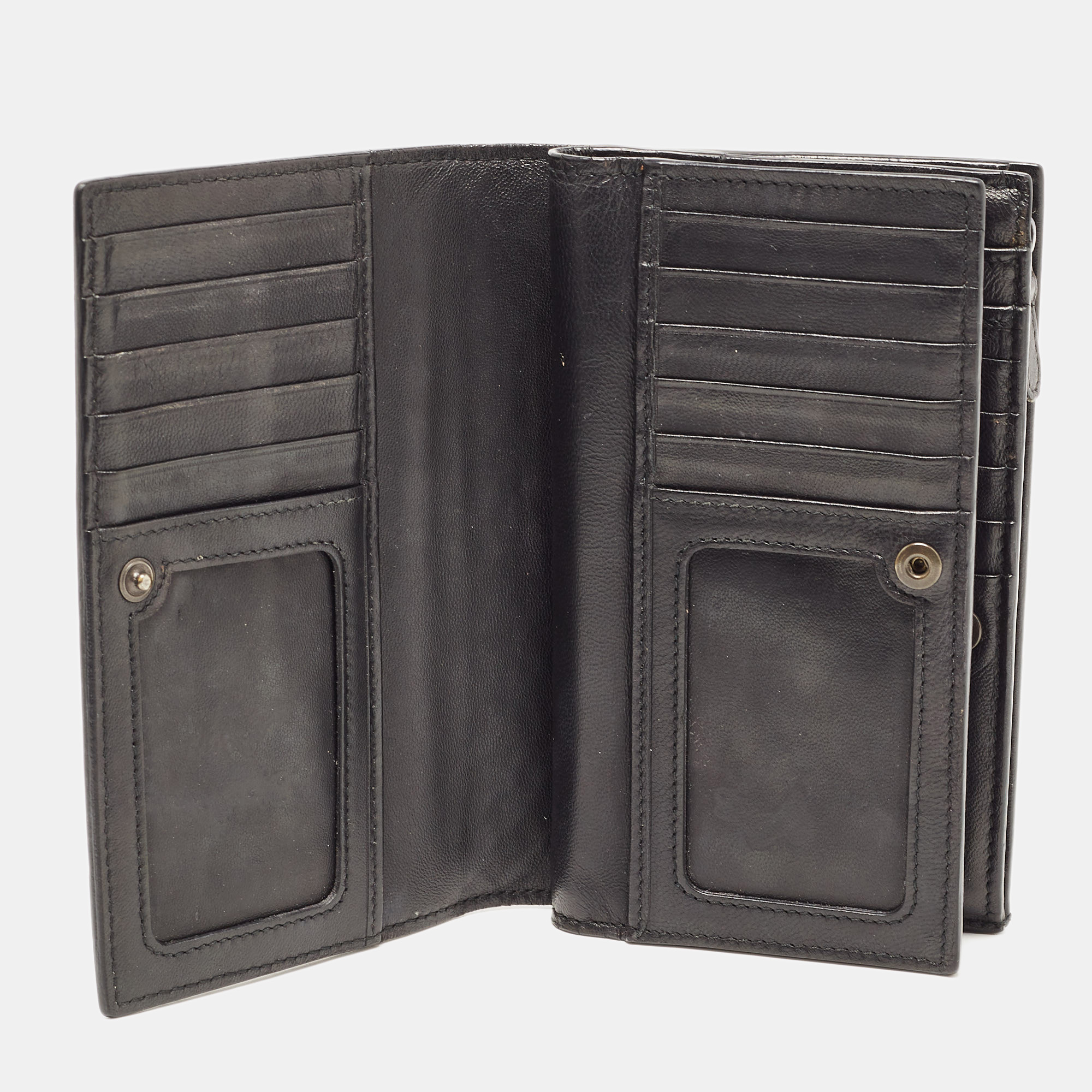 Bottega Veneta Black Intrecciato Leather Trifold French Wallet