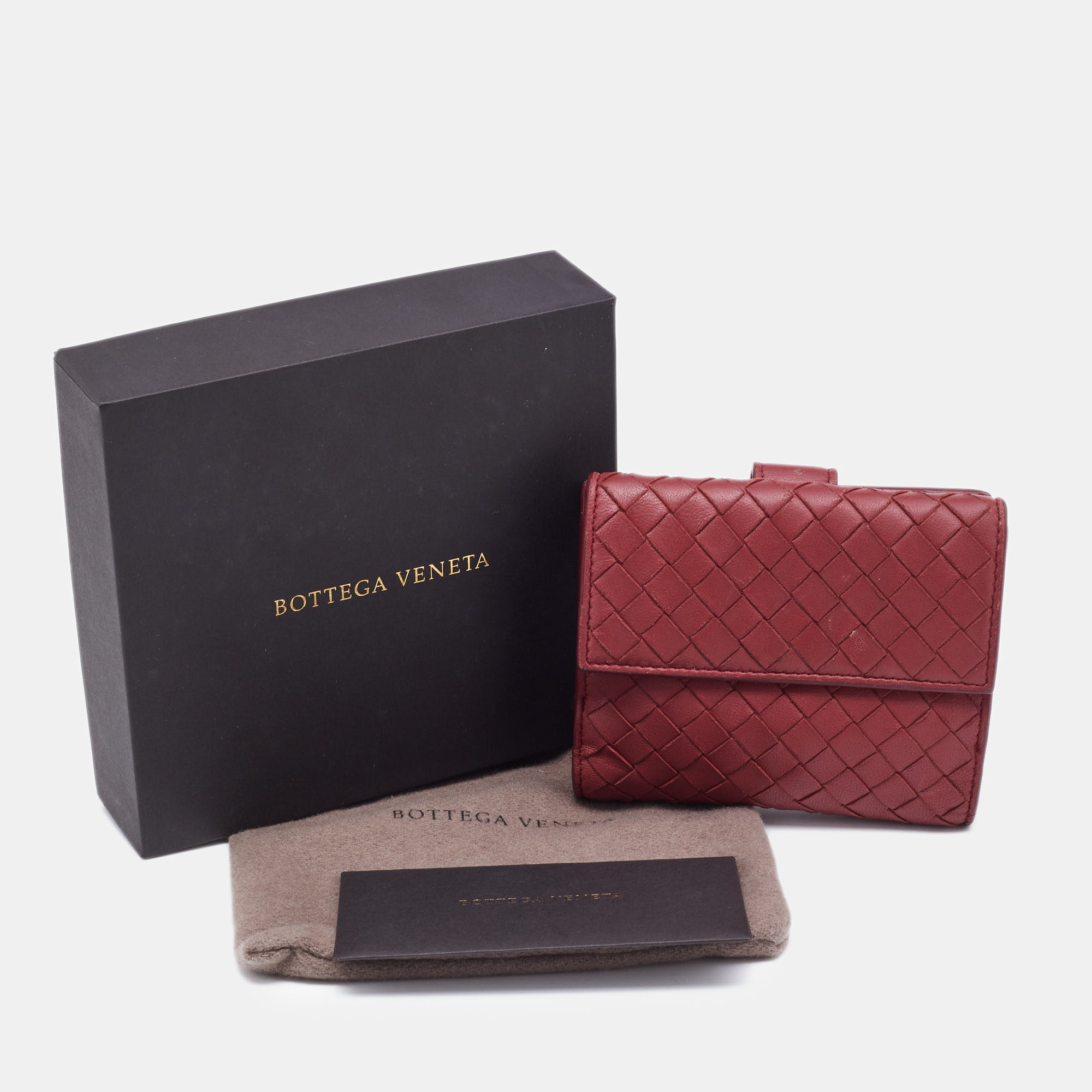 Bottega Veneta Reddish Brown Intrecciato Leather French Compact Wallet