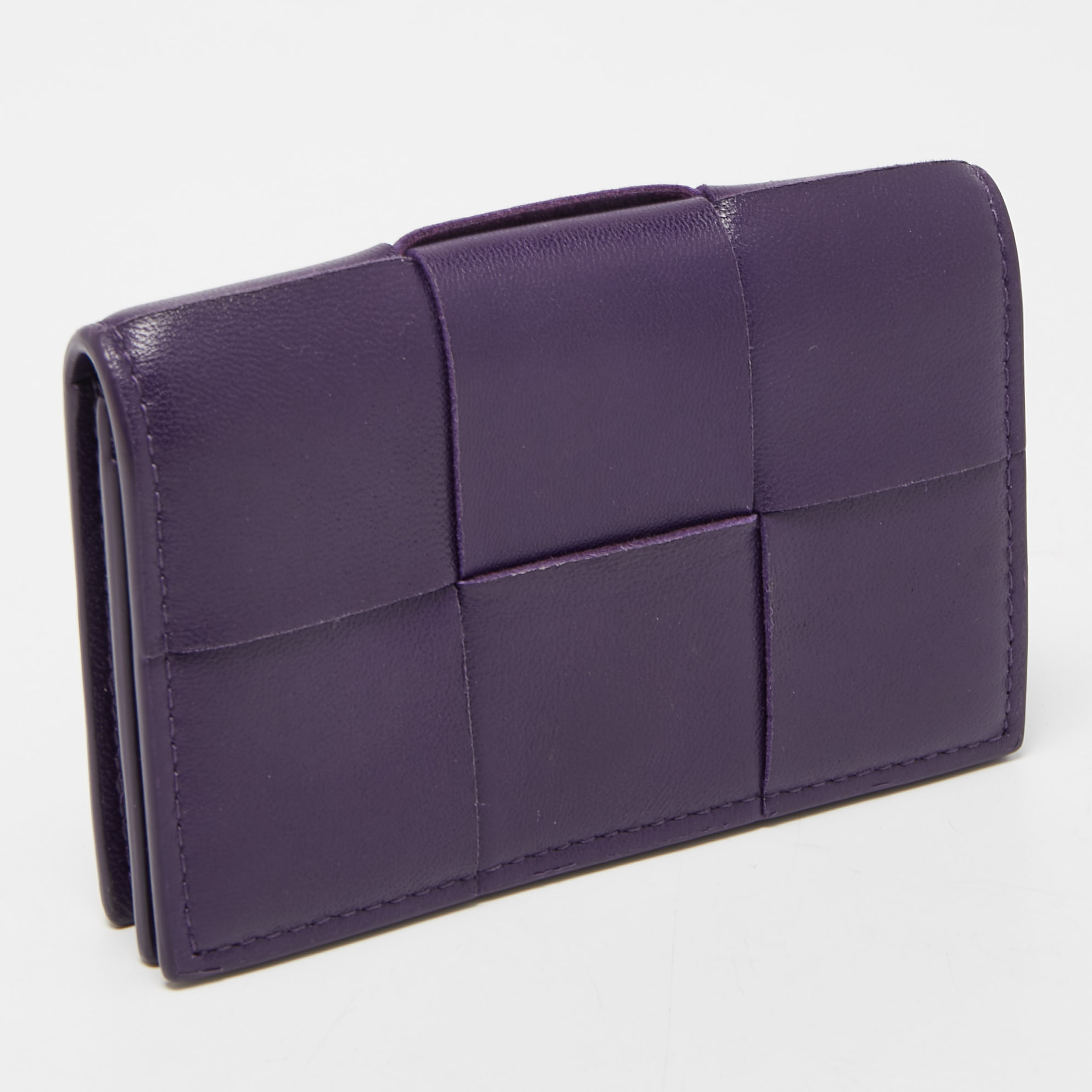 Bottega Veneta Purple Intrecciato Leather Cassette Flap Card Case