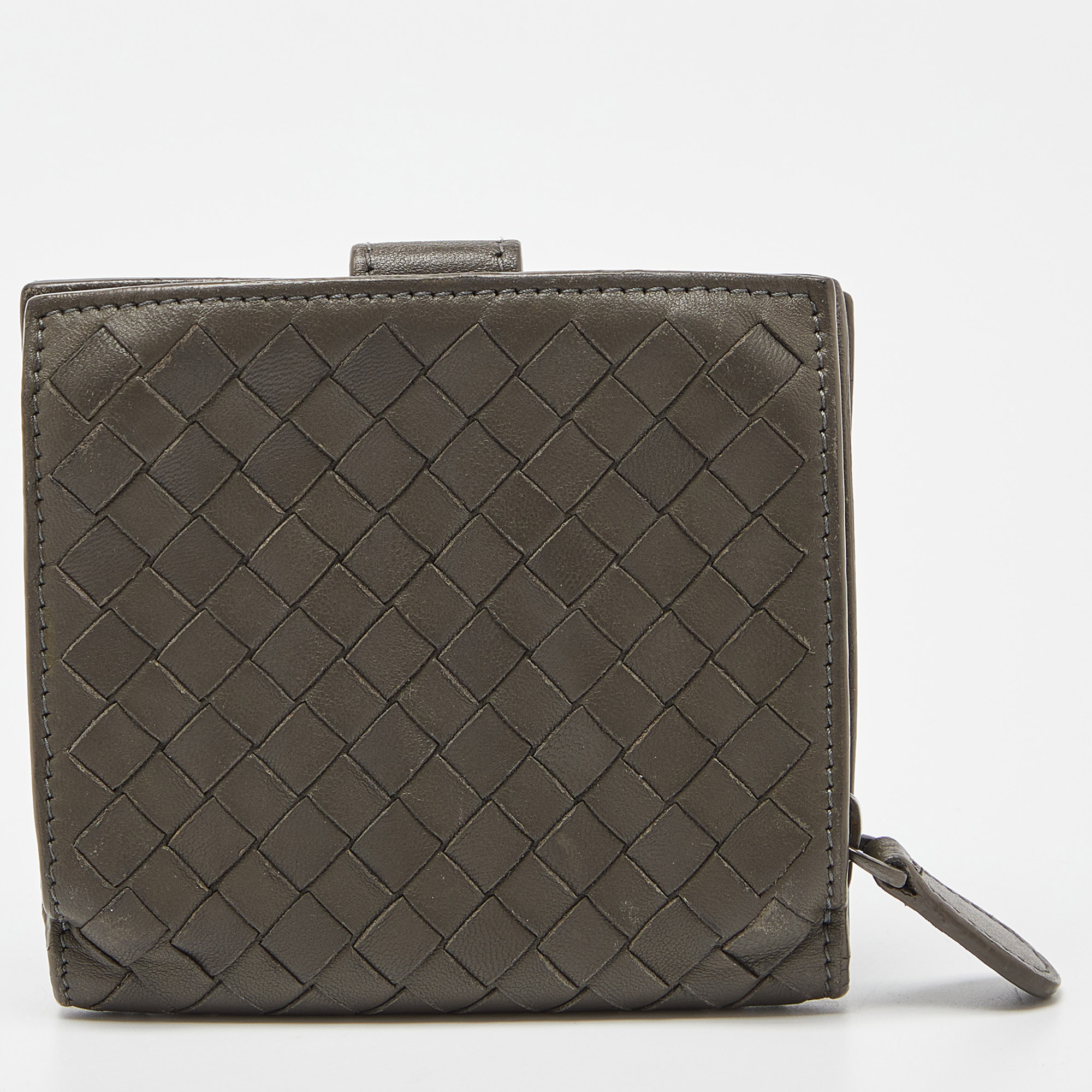 Bottega Veneta Grey Intrecciato Leather French Compact Wallet