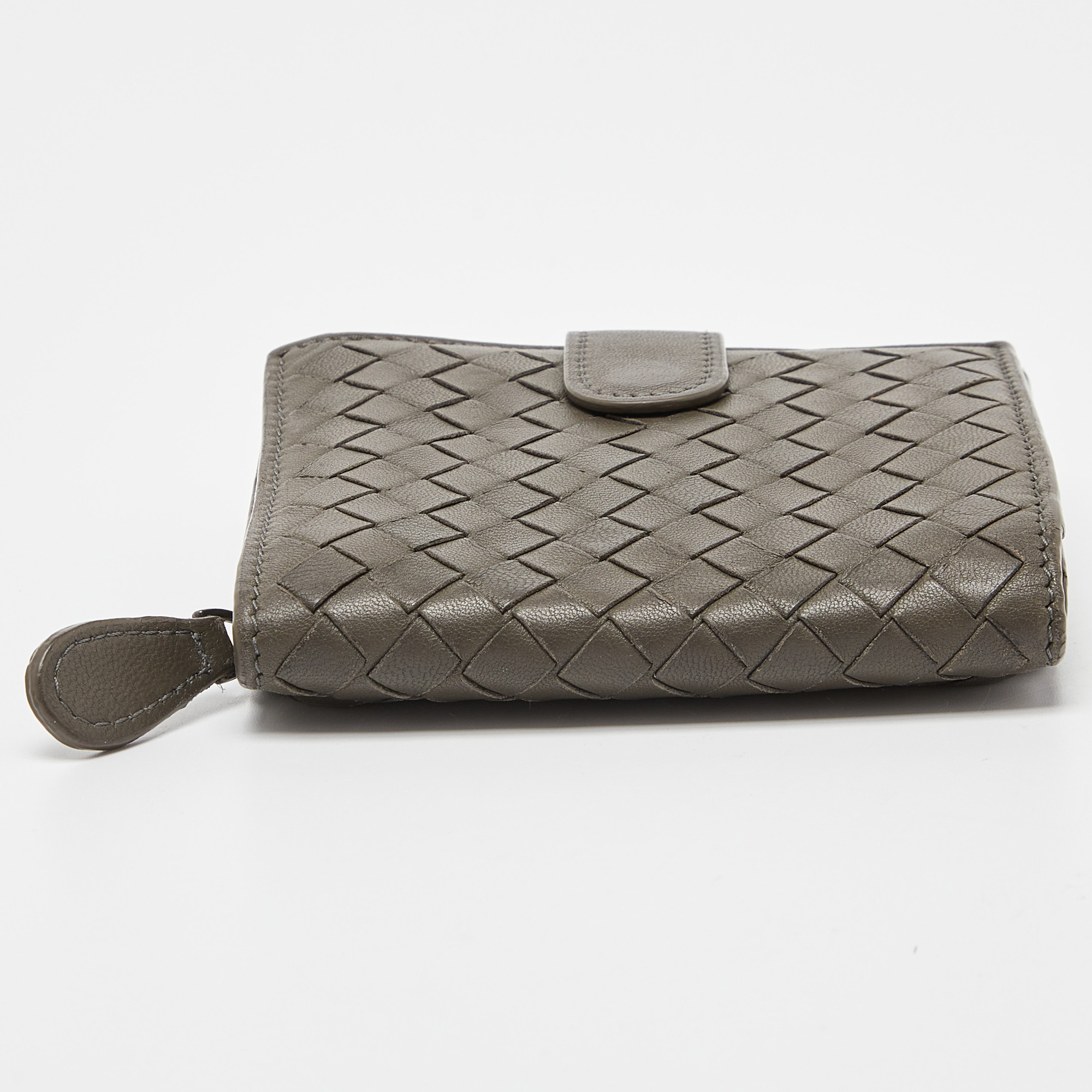 Bottega Veneta Grey Intrecciato Leather French Compact Wallet