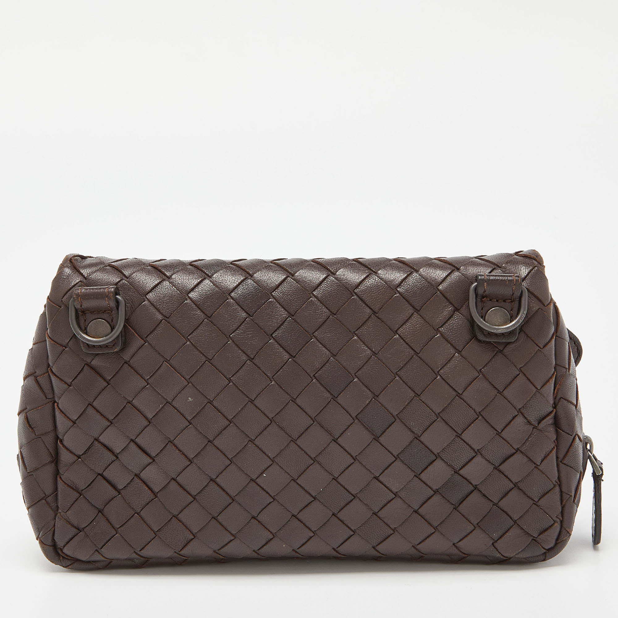 Bottega Veneta Brown Intrecciato Leather Flap Chain Crossbody Bag
