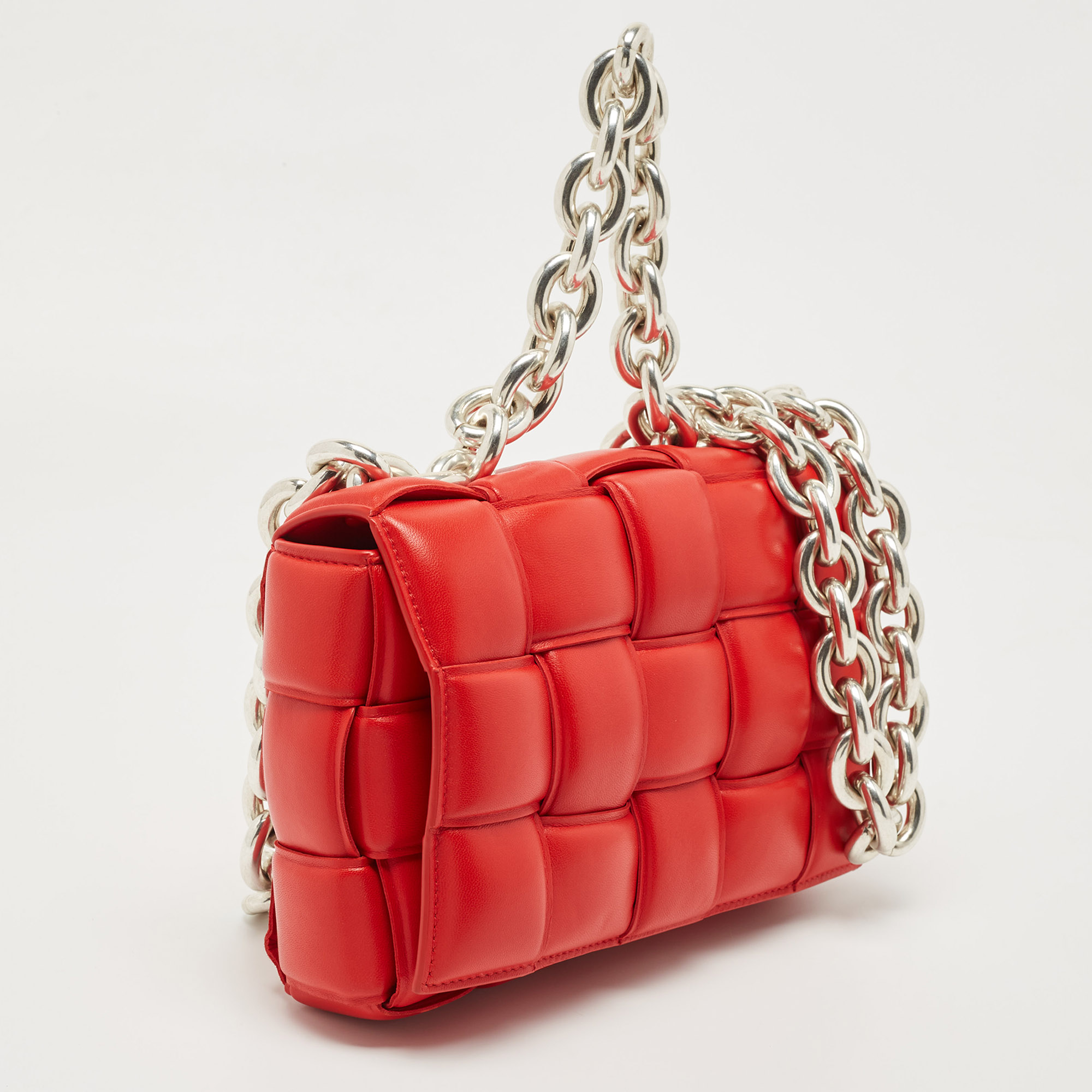 Bottega Veneta Red Padded Leather Chain Cassette Shoulder Bag