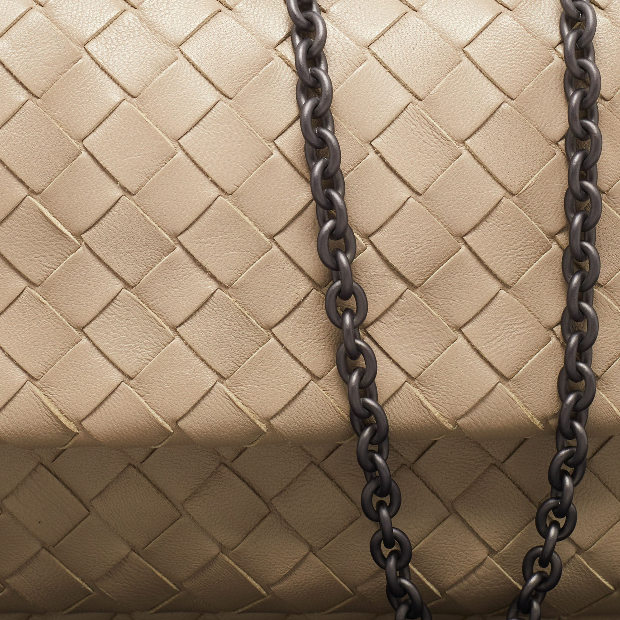 Bottega Veneta Beige Intreccaito Leather Chain Bag