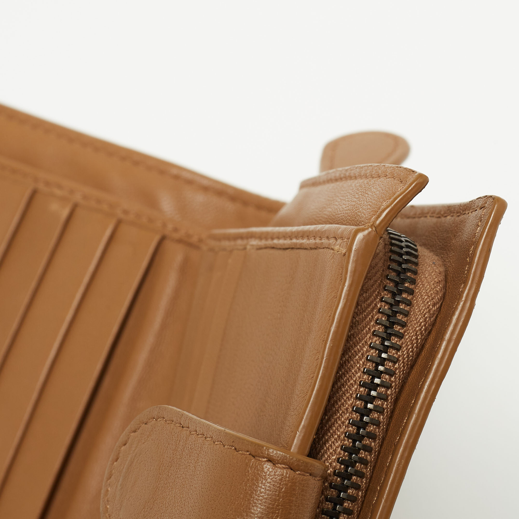 Bottega Veneta Brown Intrecciato Leather French Wallet
