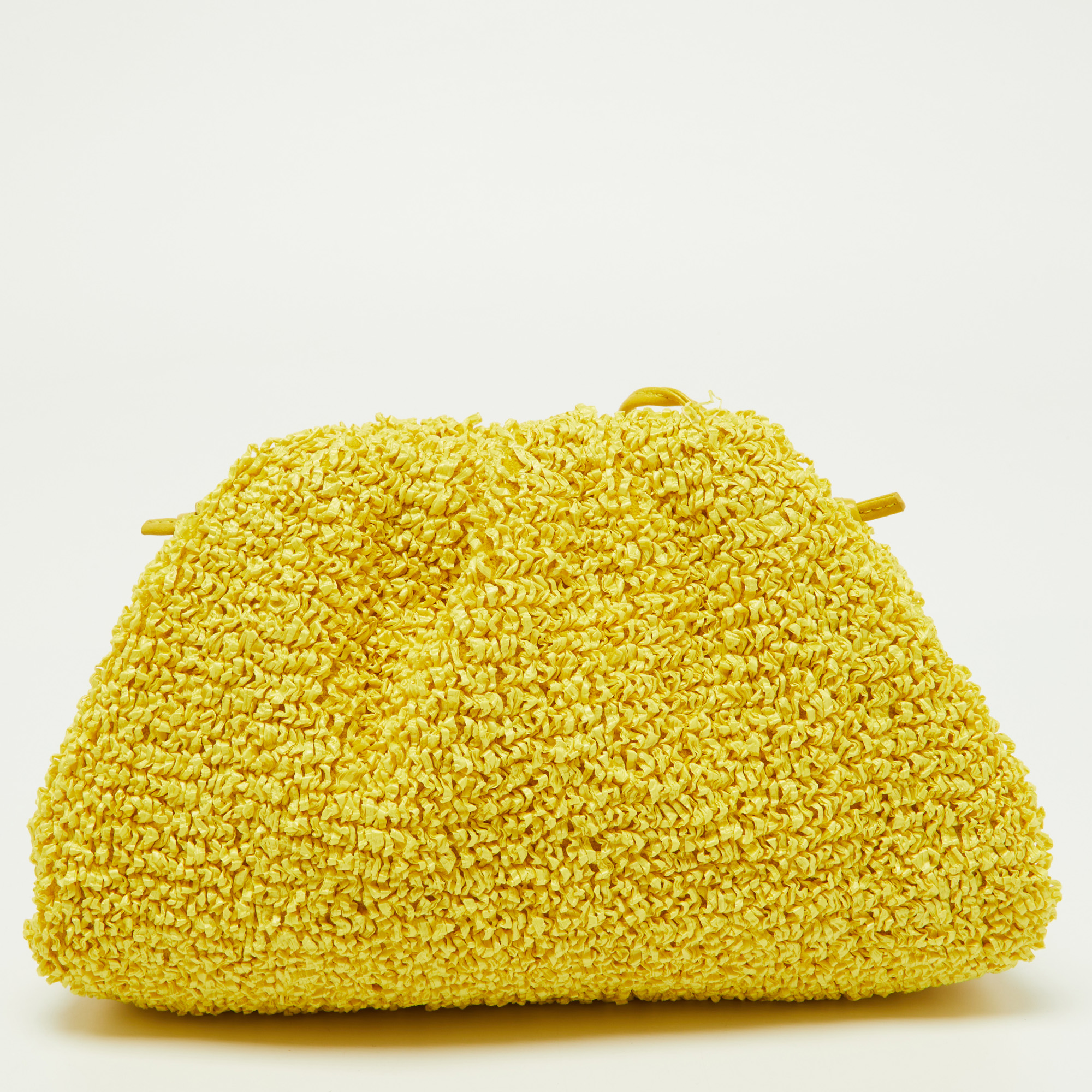 Bottega Veneta Yellow Curly Raffia And Leather Mini The Pouch Bag