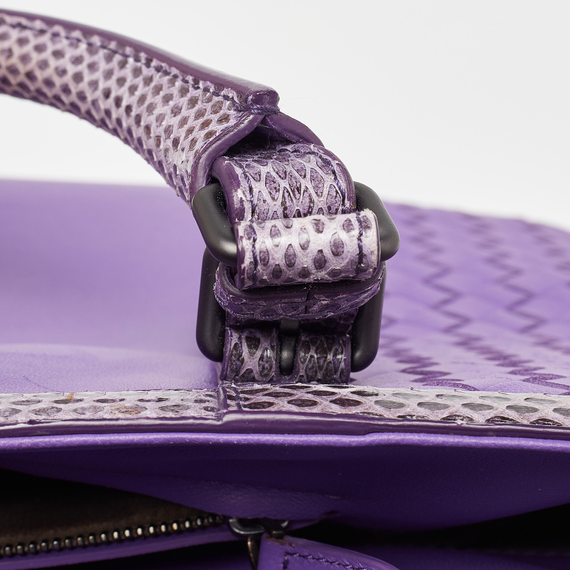 Bottega Veneta Purple Intrecciato Leather And Watersnake Roma Tote