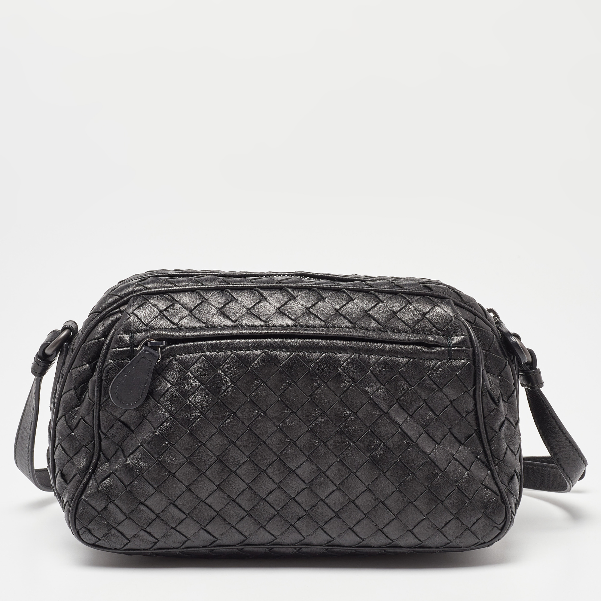 Bottega Veneta Black Intrecciato Leather Crossbody Bag