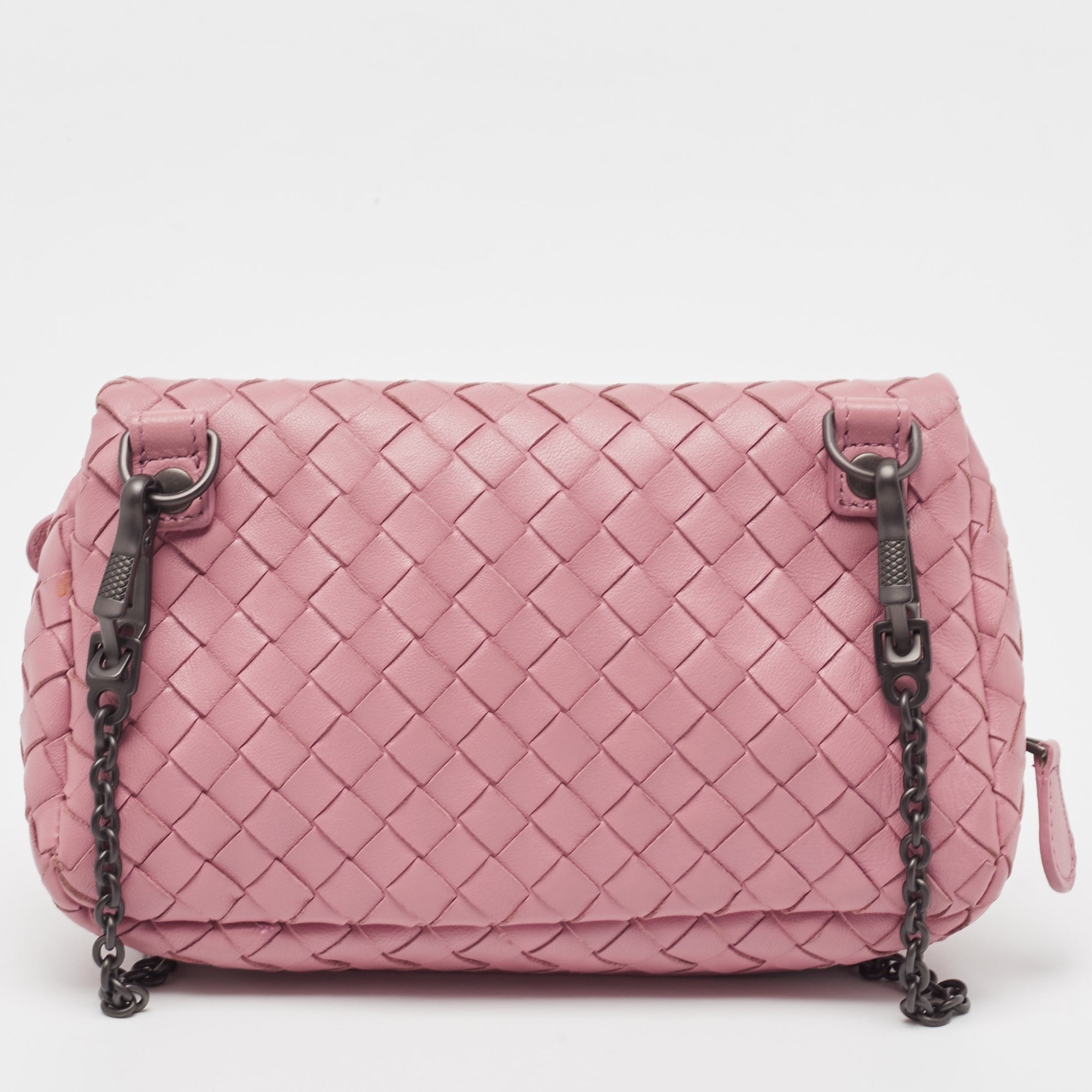 Bottega Veneta Light Pink Intreccaito Leather Olimpia Chain Shoulder Bag