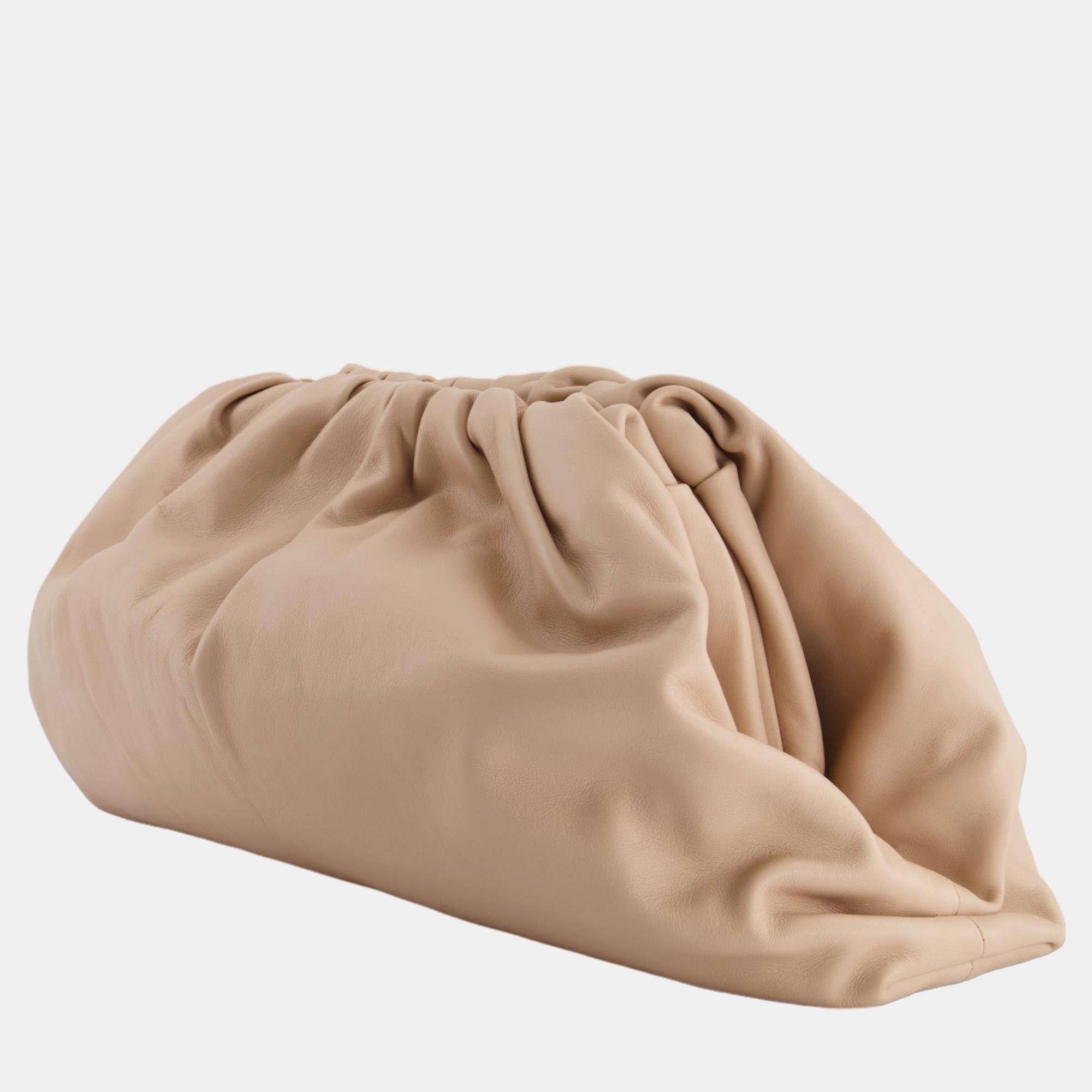 Bottega Veneta Nude Calfskin Leather Large Pouch Bag