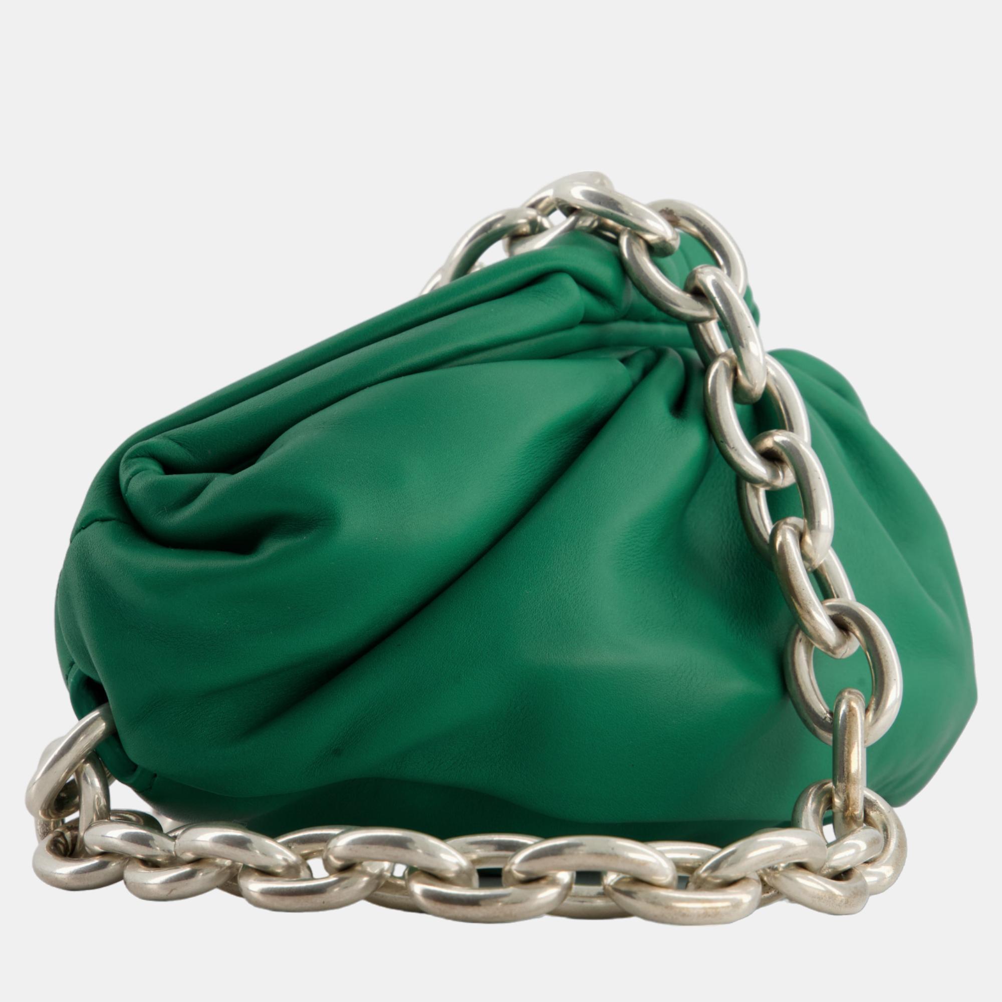 Bottega Veneta Racing Green Pouch Bag With Silver Hardware