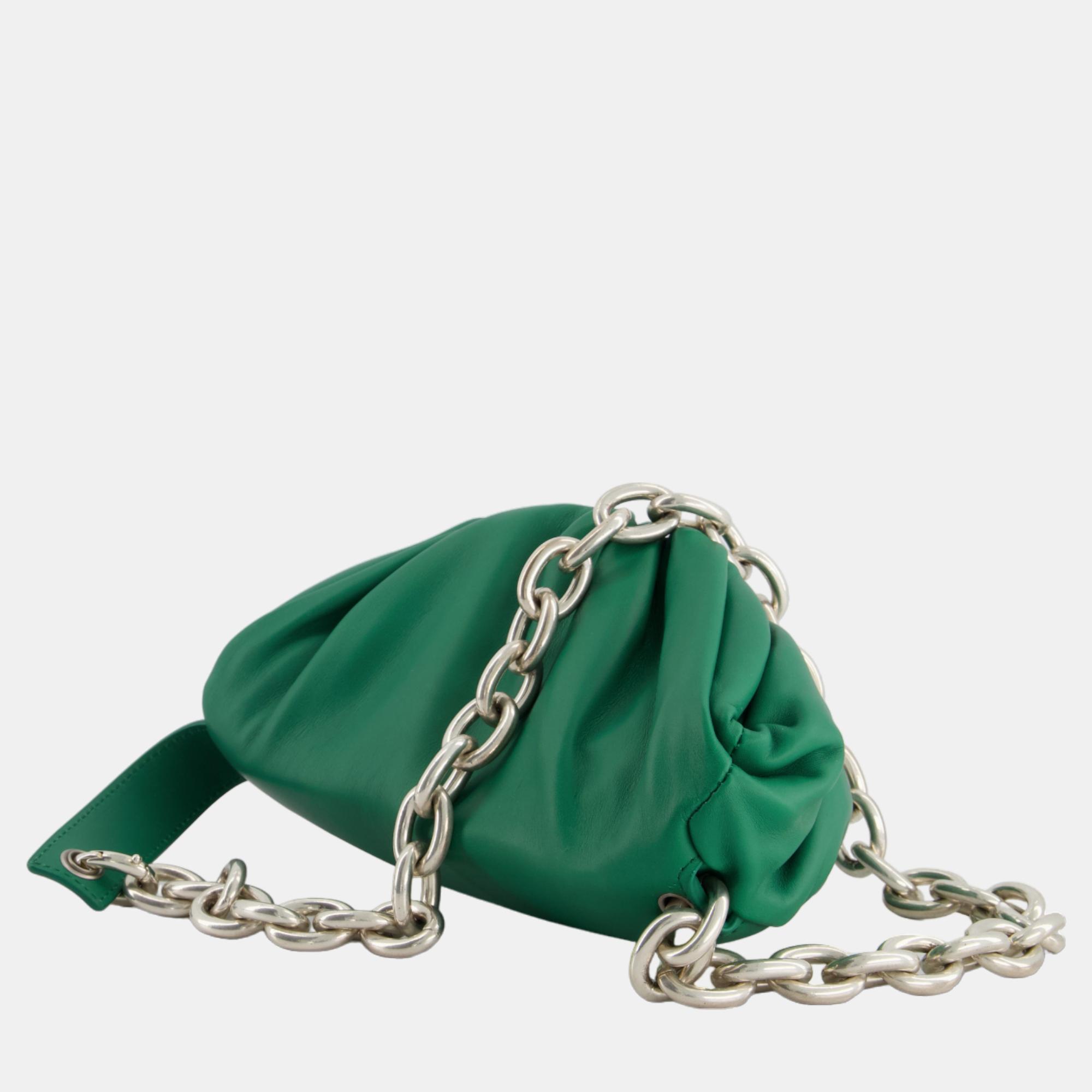 Bottega Veneta Racing Green Pouch Bag With Silver Hardware