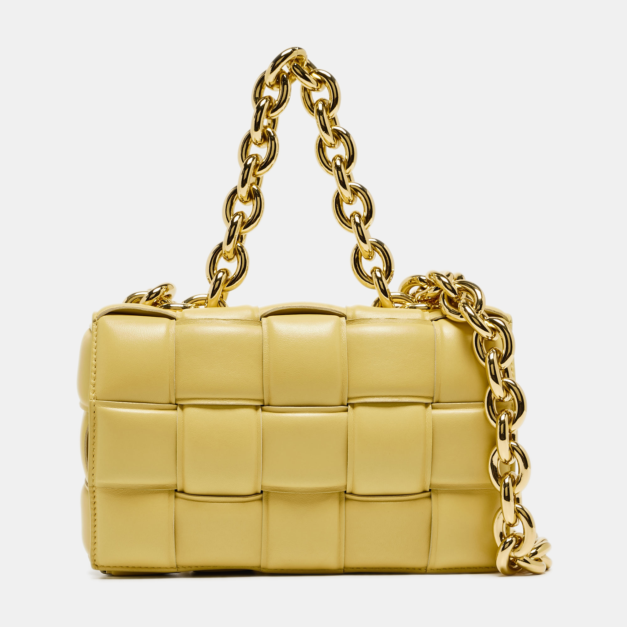 Bottega veneta yellow padded leather chain cassette shoulder bag