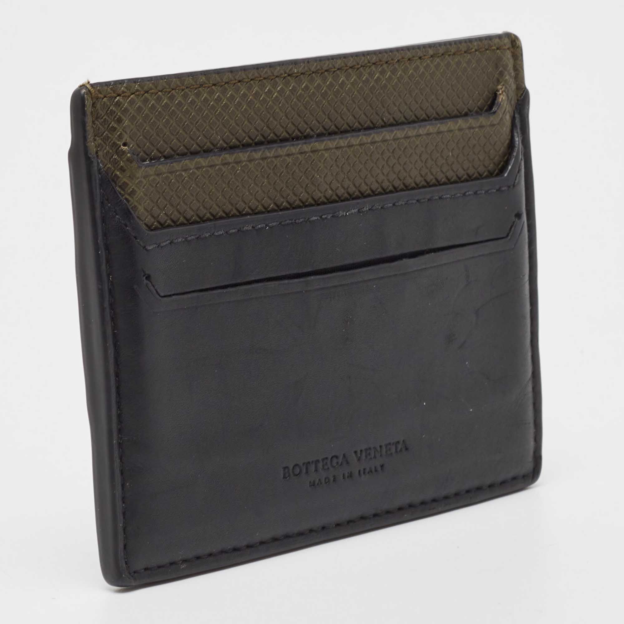 Bottega Veneta Black/Olive Green Leather Card Holder
