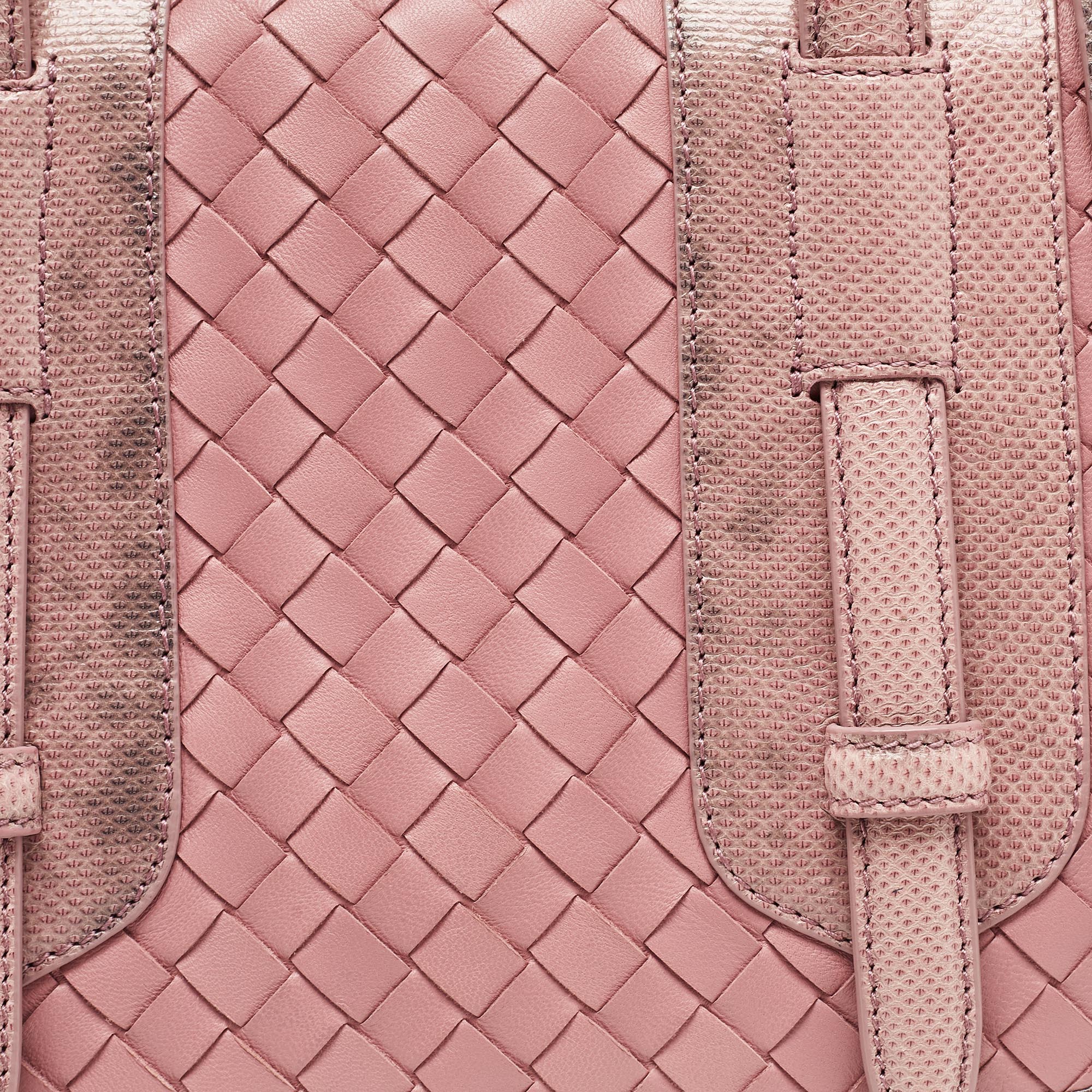 Bottega Veneta Pink Karung And Intrecciato Leather Flap Crossbody Bag