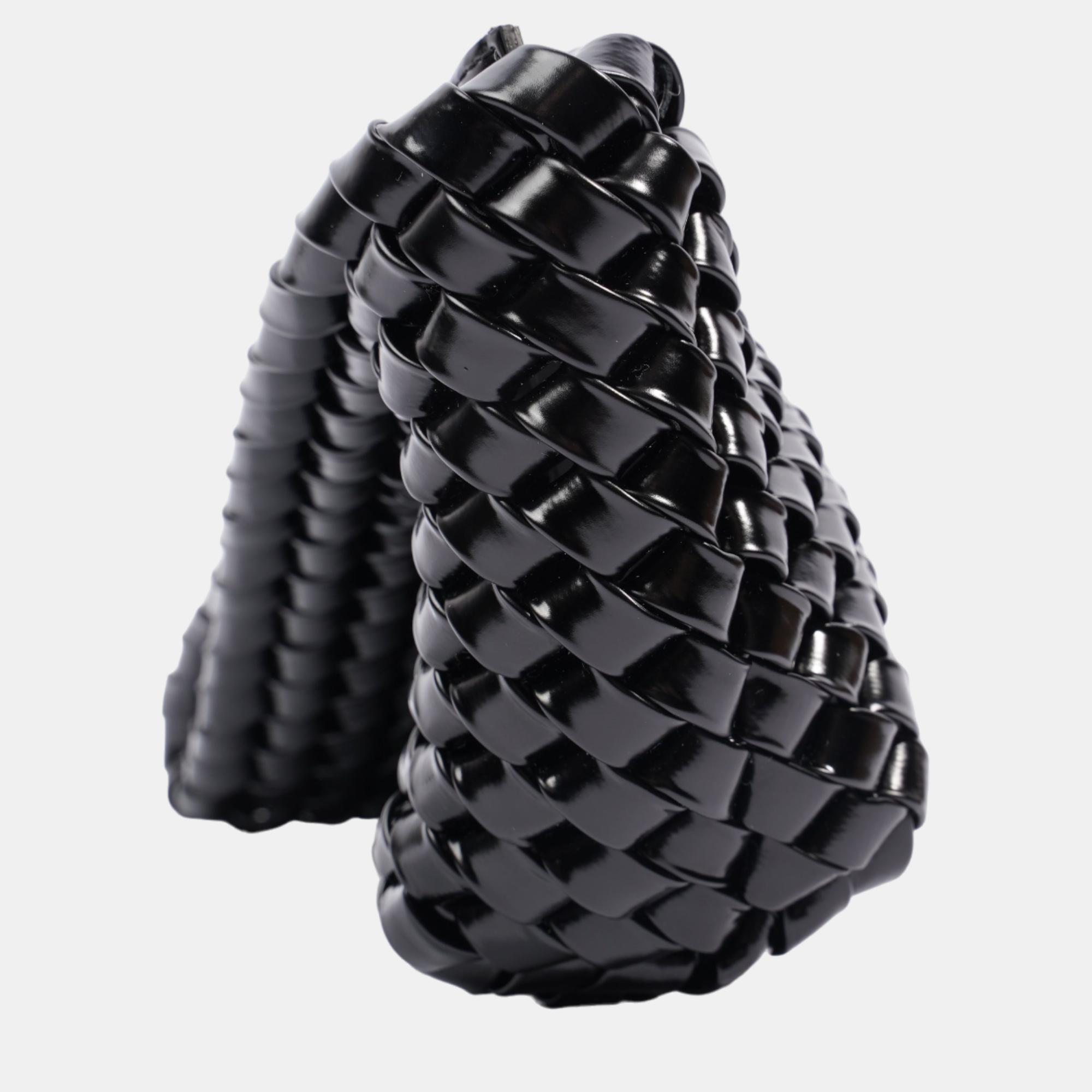 Bottega Veneta Nappa Intrecciato Slanted Clutch Fondant Black Patent Leather