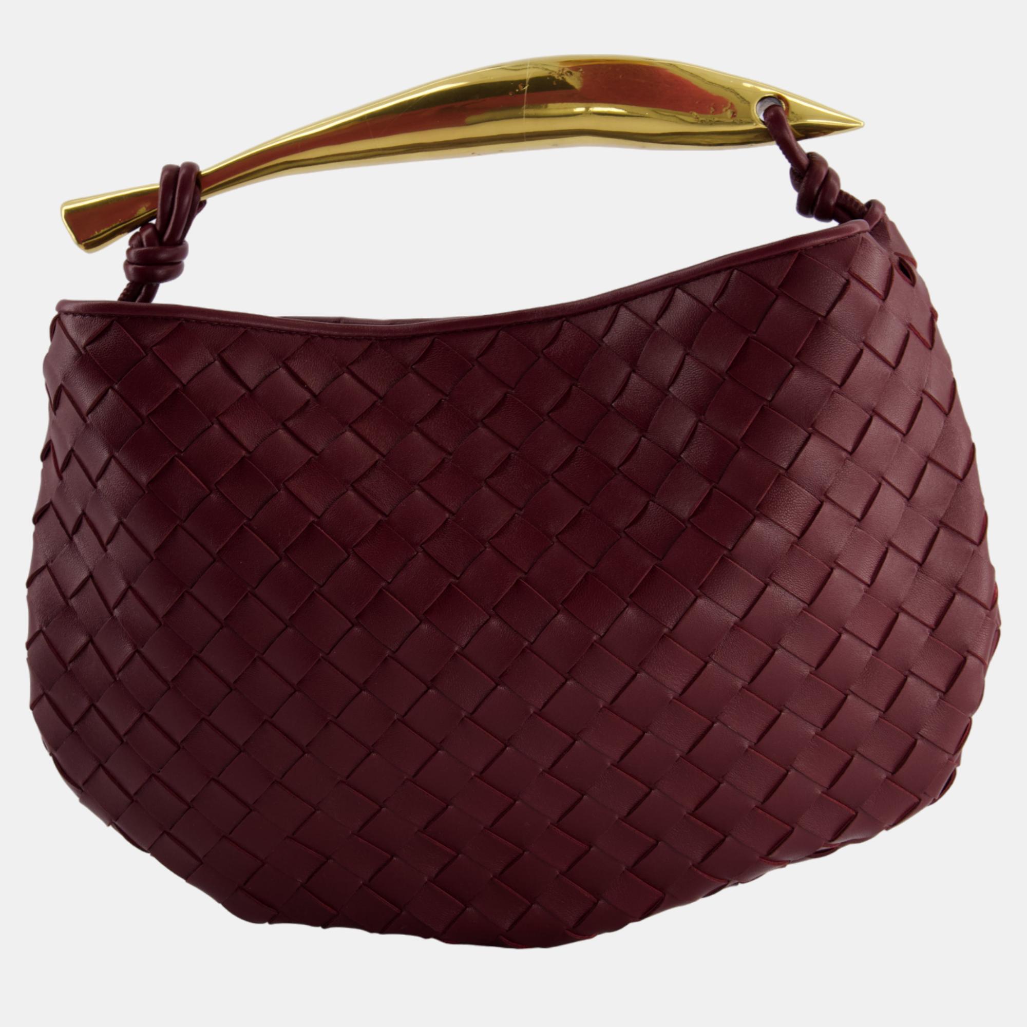 Bottega Veneta Burgundy Classic Sardine Gold Handle Intrecciato Leather Bag