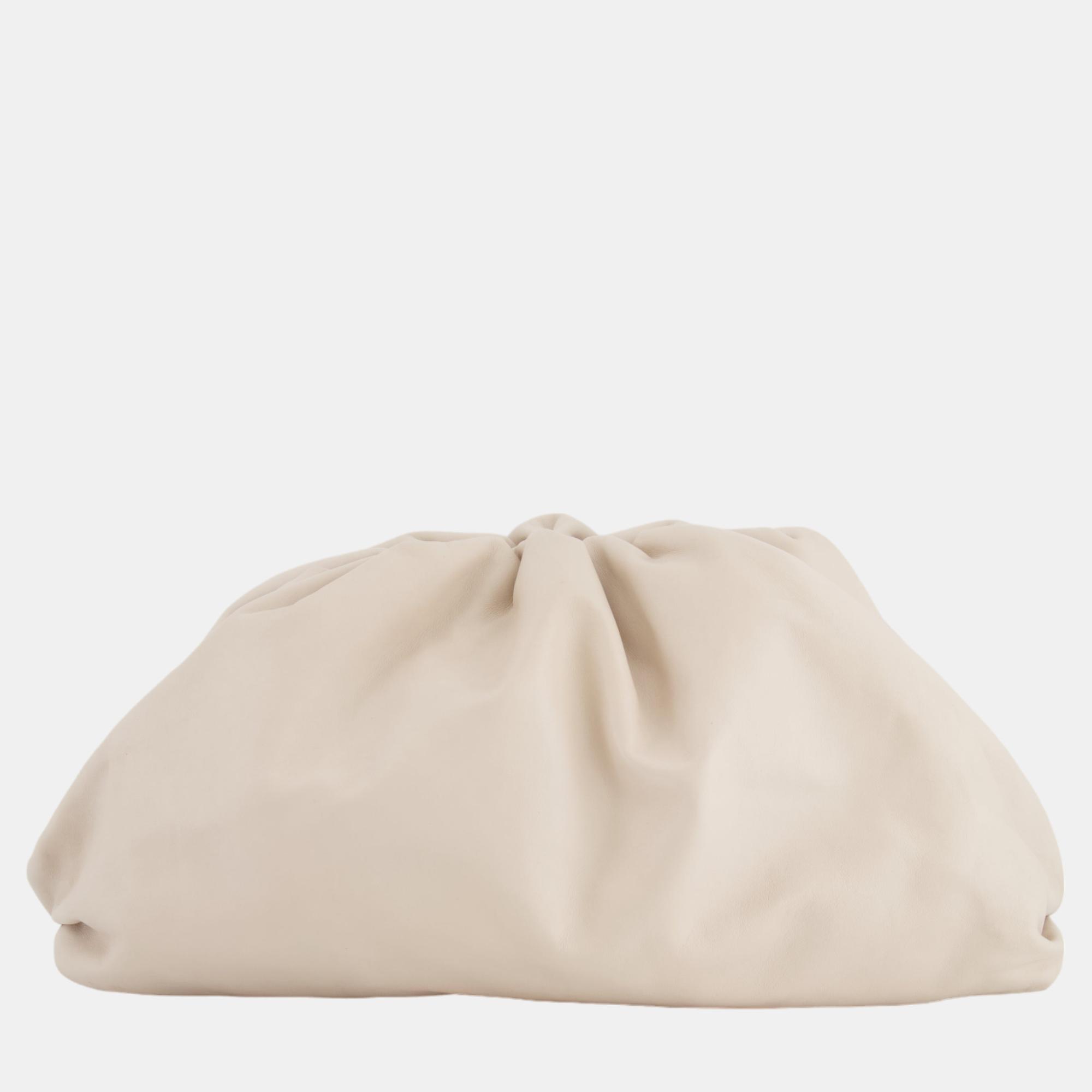 Bottega Veneta Cream Leather Large Pouch Bag