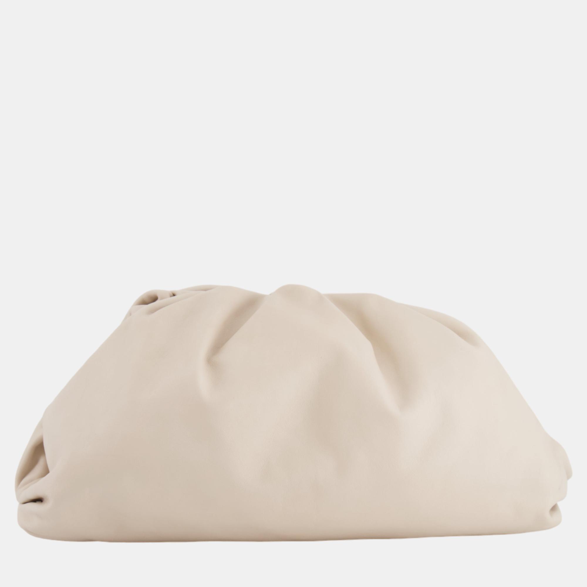 Bottega Veneta Cream Leather Large Pouch Bag