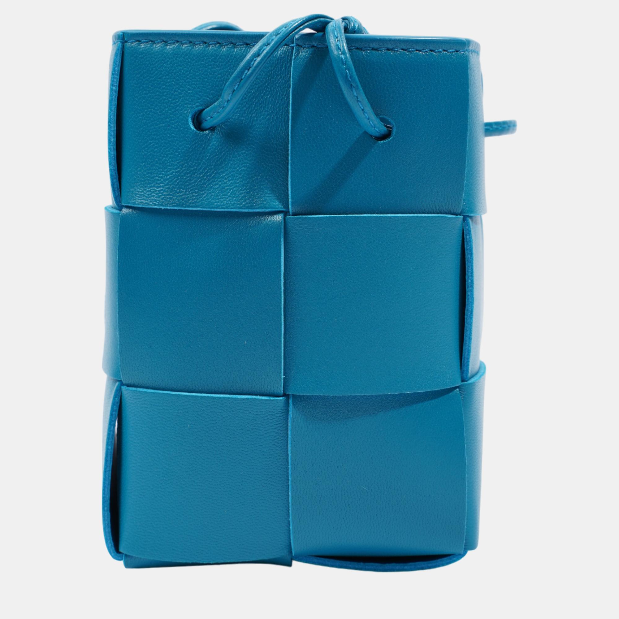 Bottega Veneta Cassette Bucket Bag Blue Leather Mini