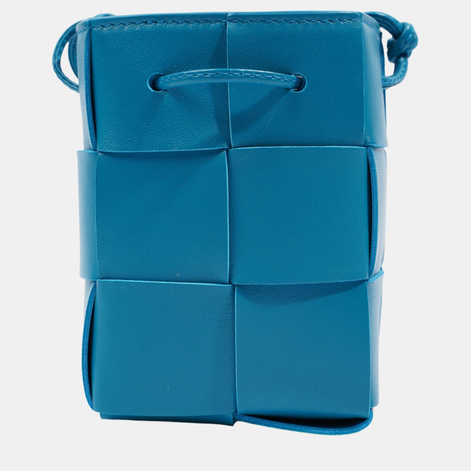 Bottega Veneta Cassette Bucket Bag Blue Leather Mini